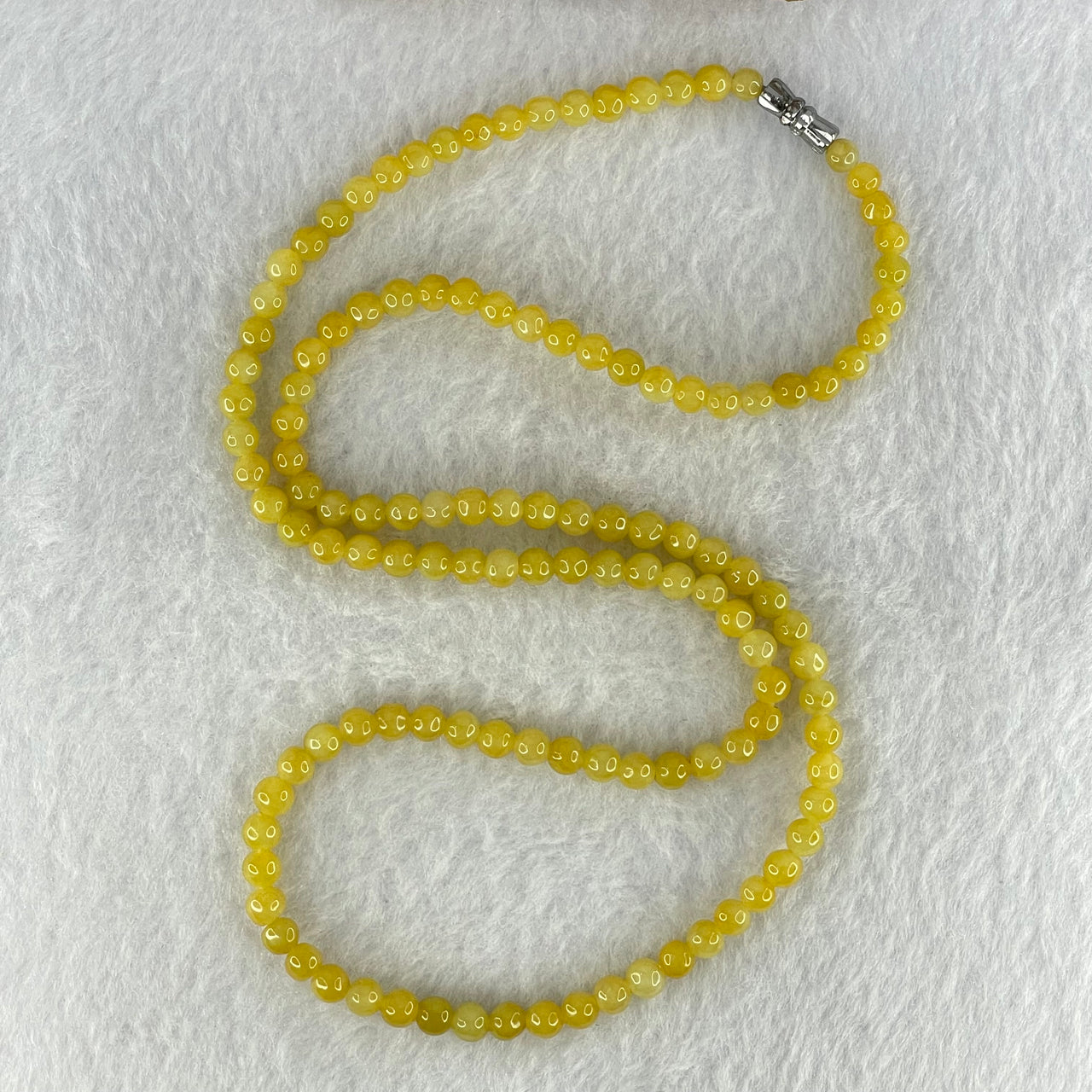 Type A Yellow Jadeite Beads Necklace 26.45g 60cm 5.2mm 124 Beads (Burned)