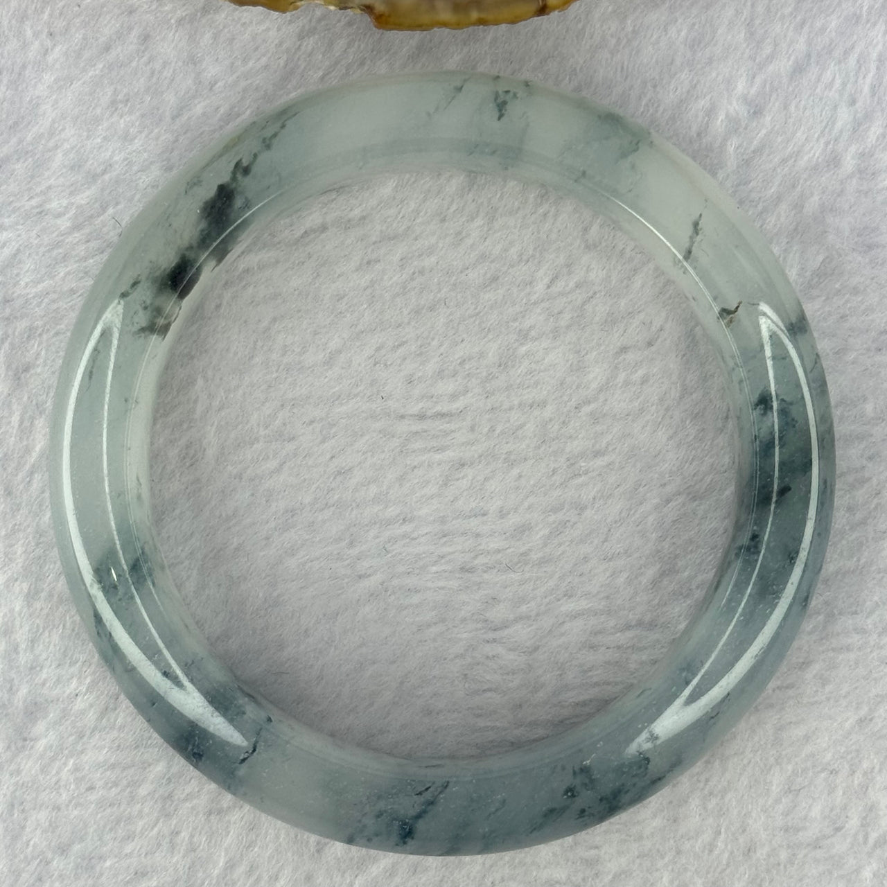 Translucent White with Dark Greenish Black Piao Hua Sodium Feldspar Jade Bangle 天然水沫玉手镯 Internal Diameter 57.9mm 62.98g 14.9 by 9.9mm