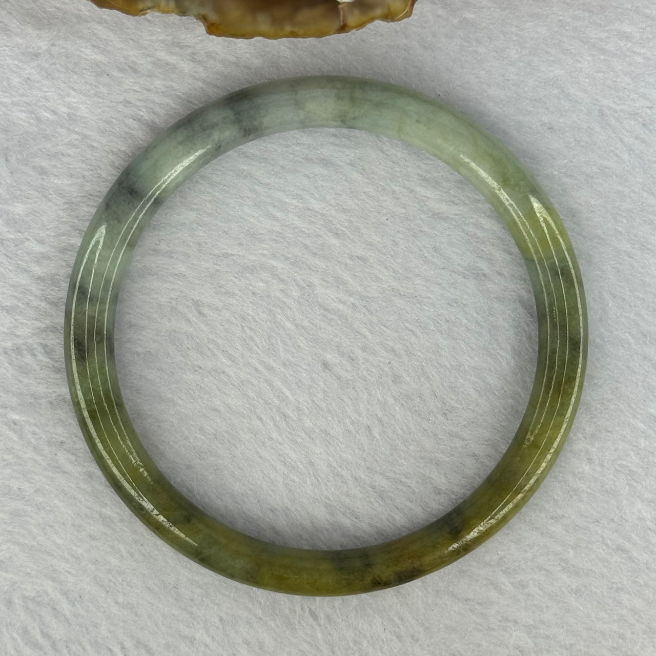 Type A Brownish Green with Green Piao Hua Jadeite Bangle 19.16g Internal Diameter 53.5mm 6.5 by 6.7mm (Slight External Line)