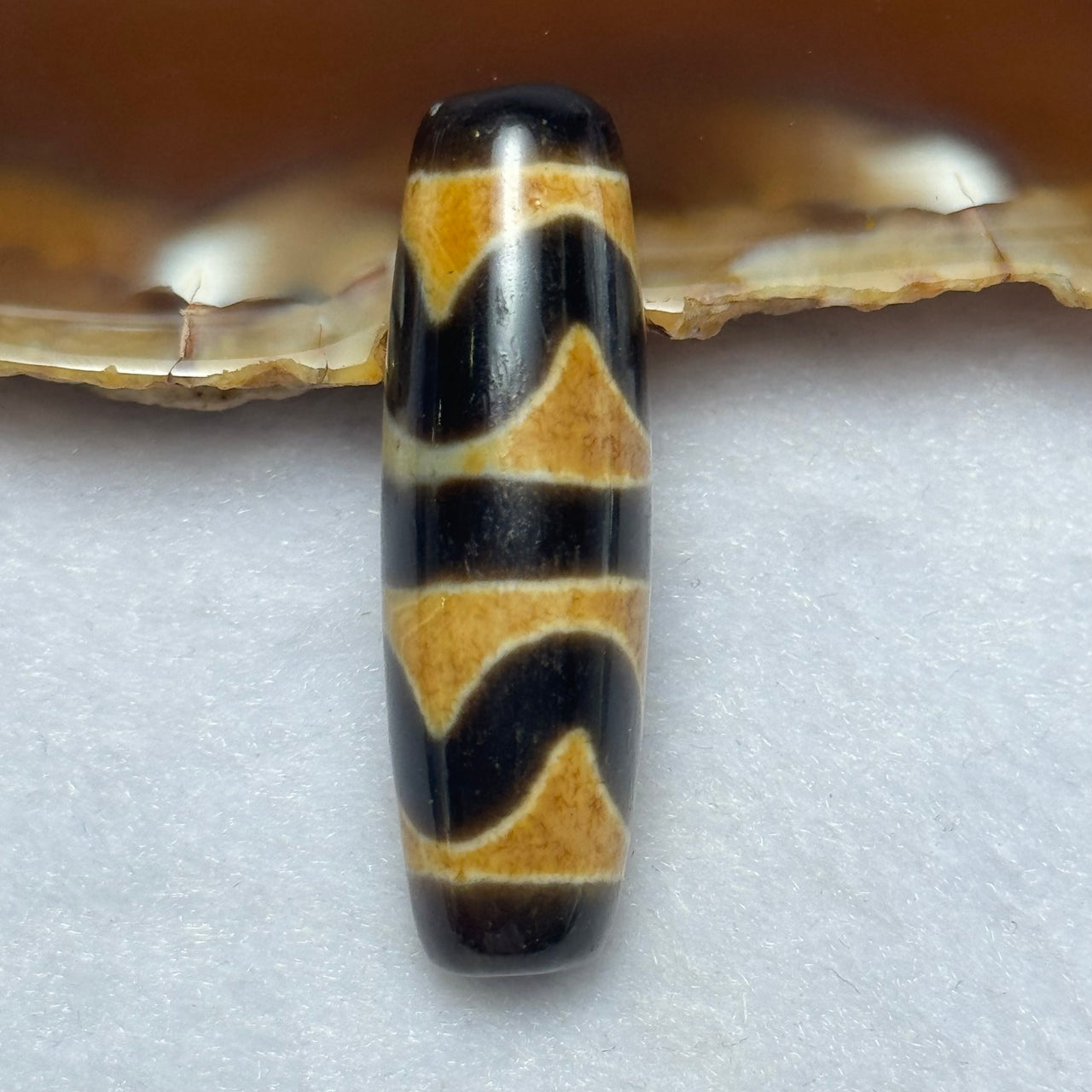 Natural Powerful Tibetan Old Oily Agate Double Tiger Tooth Daluo Dzi Bead Heavenly Master (Tian Zhu) 虎呀天诛 7.63g 37.6 by 11.5mm - Huangs Jadeite and Jewelry Pte Ltd