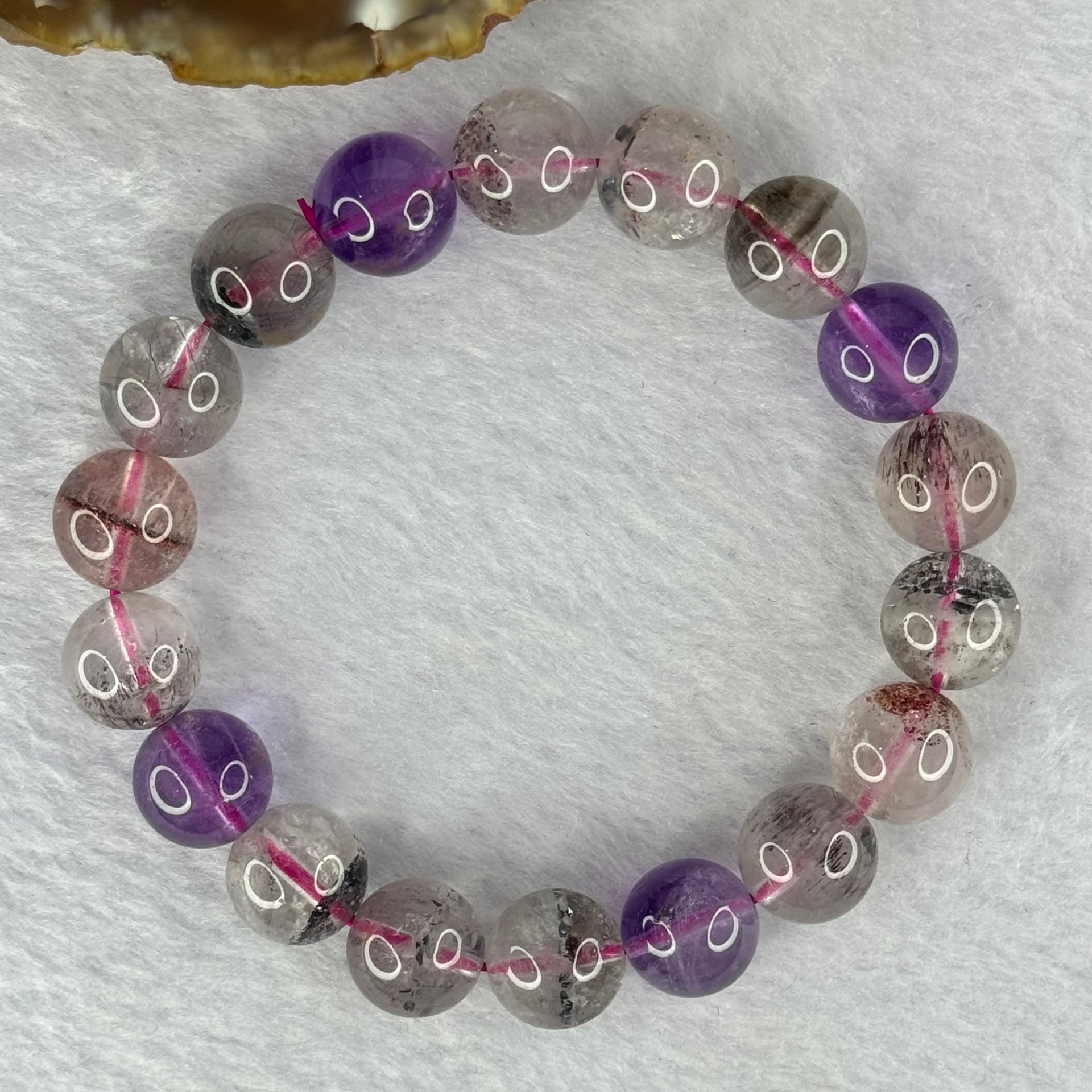 Above Average Grade Natural Super 7 Crystal Beads Bracelet 天然超级七水晶珠手链 39.31g 18cm 12.0mm 18 Beads - Huangs Jadeite and Jewelry Pte Ltd