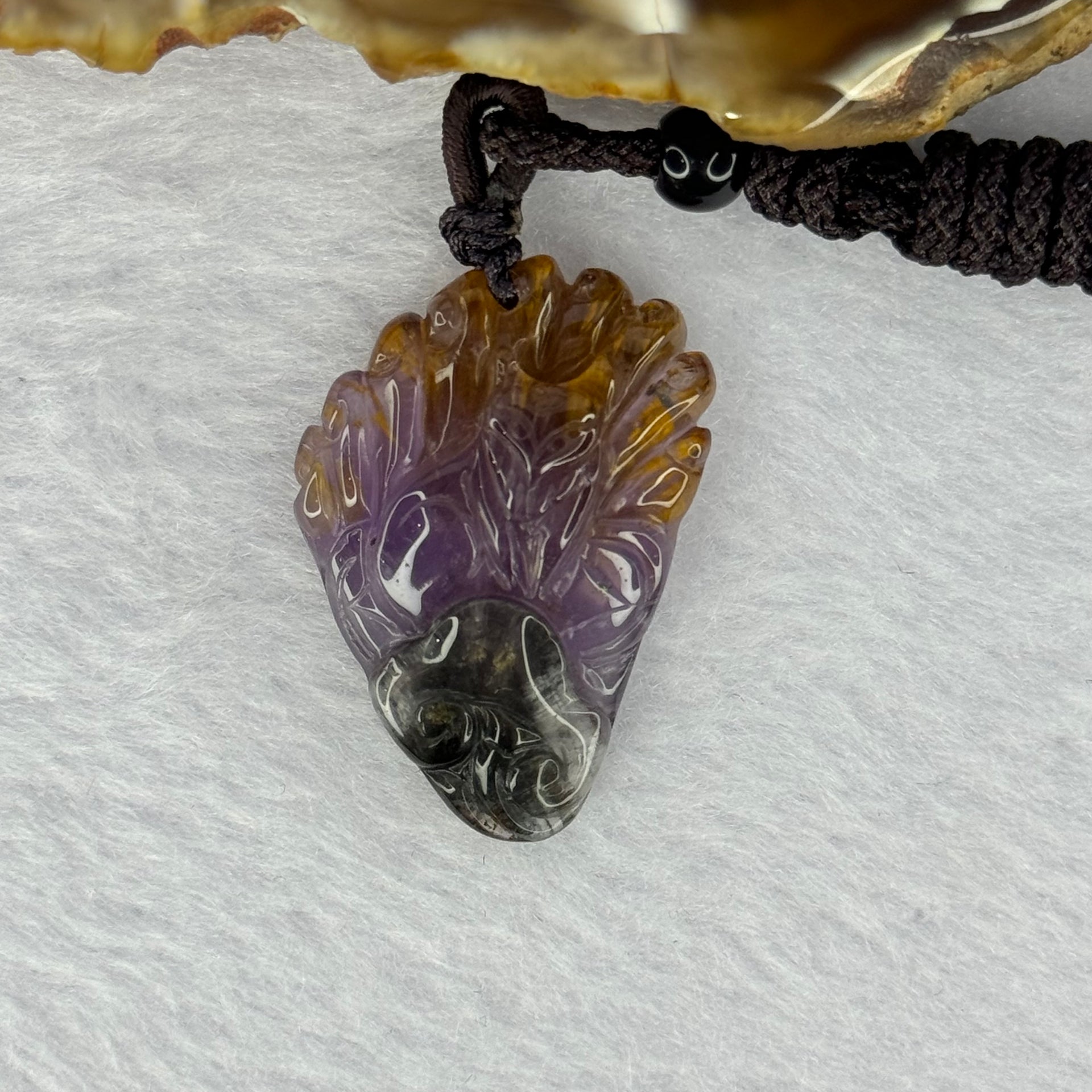 Natural Auralite 23 Nine Tail Fox Pendent 天然极光23九尾狐牌 8.32g 33.4 by 23.8 by 8.4mm - Huangs Jadeite and Jewelry Pte Ltd