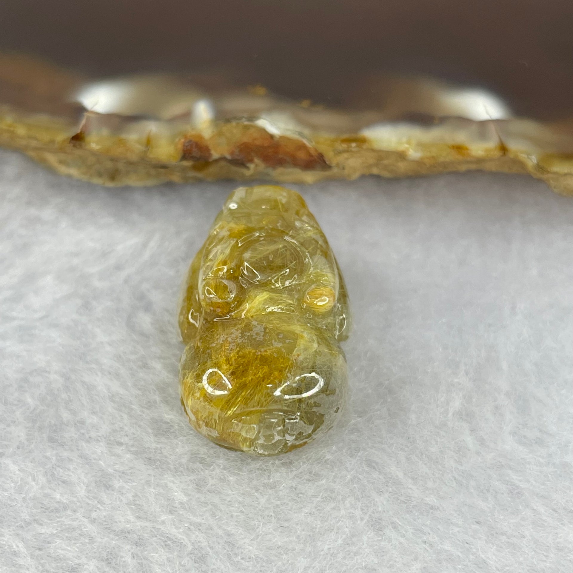 Above Average Grade Natural Golden Rutilated Quartz Pixiu Charm for Bracelet 天然金发水晶貔貅 5.79g 22.3 by 14.6 by 10.7mm - Huangs Jadeite and Jewelry Pte Ltd