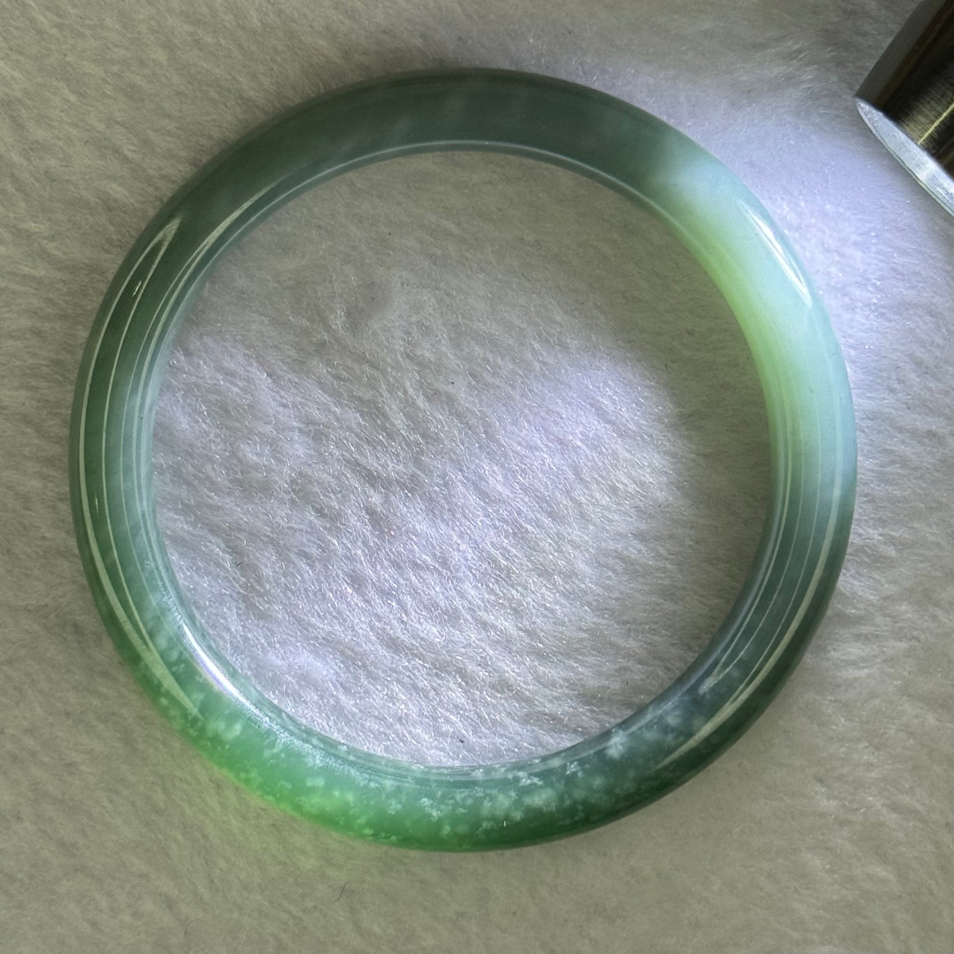 Type A Blueish Green with Faint Yellow Jadeite Bangle 36.84g Inner Diameter 58.2mm 8.2 by 7.9mm - Huangs Jadeite and Jewelry Pte Ltd