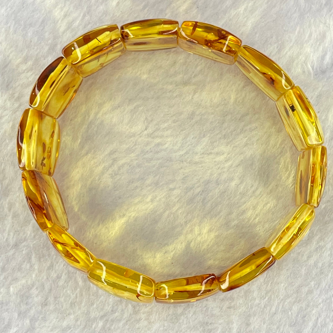 Natural Yellow Flower Amber Shou Pai Bracelet 天然花珀手牌手链 15.96g 16cm 19.8 by 14.4 by 5.1mm 14pcs