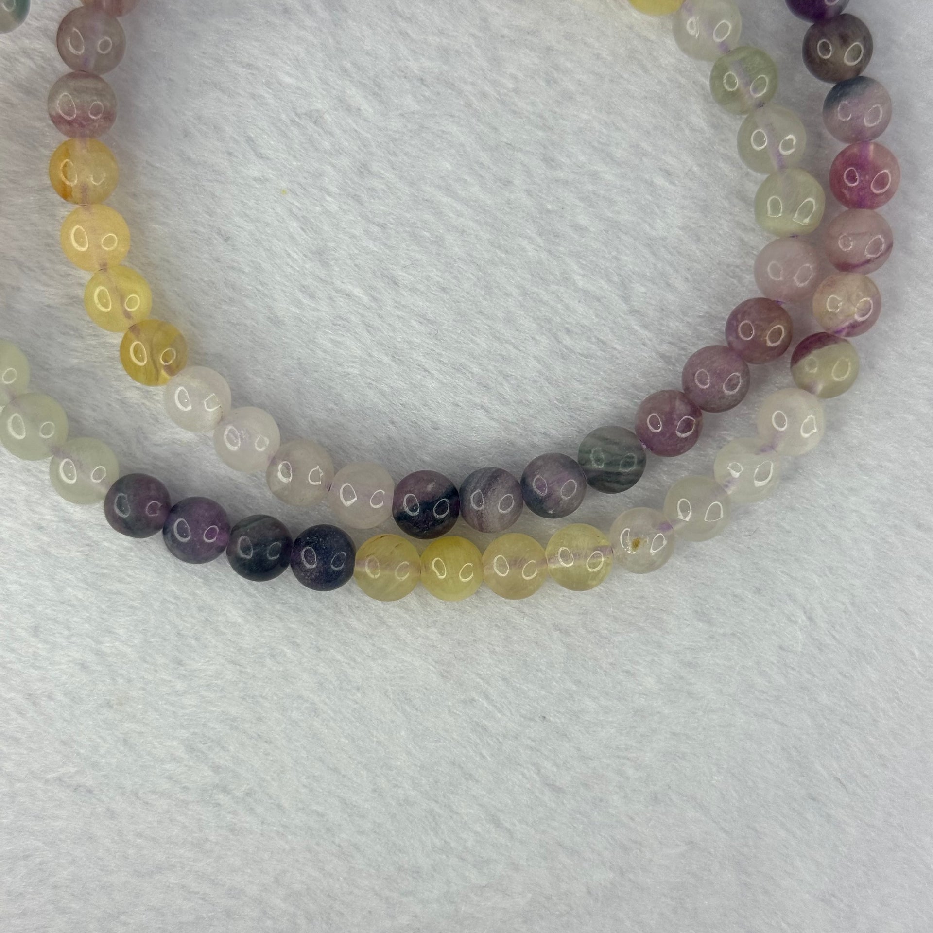 Natural Mixed Colours Fluorite Necklace 51.34g 7.7mm 76 Beads 54cm Elastic - Huangs Jadeite and Jewelry Pte Ltd