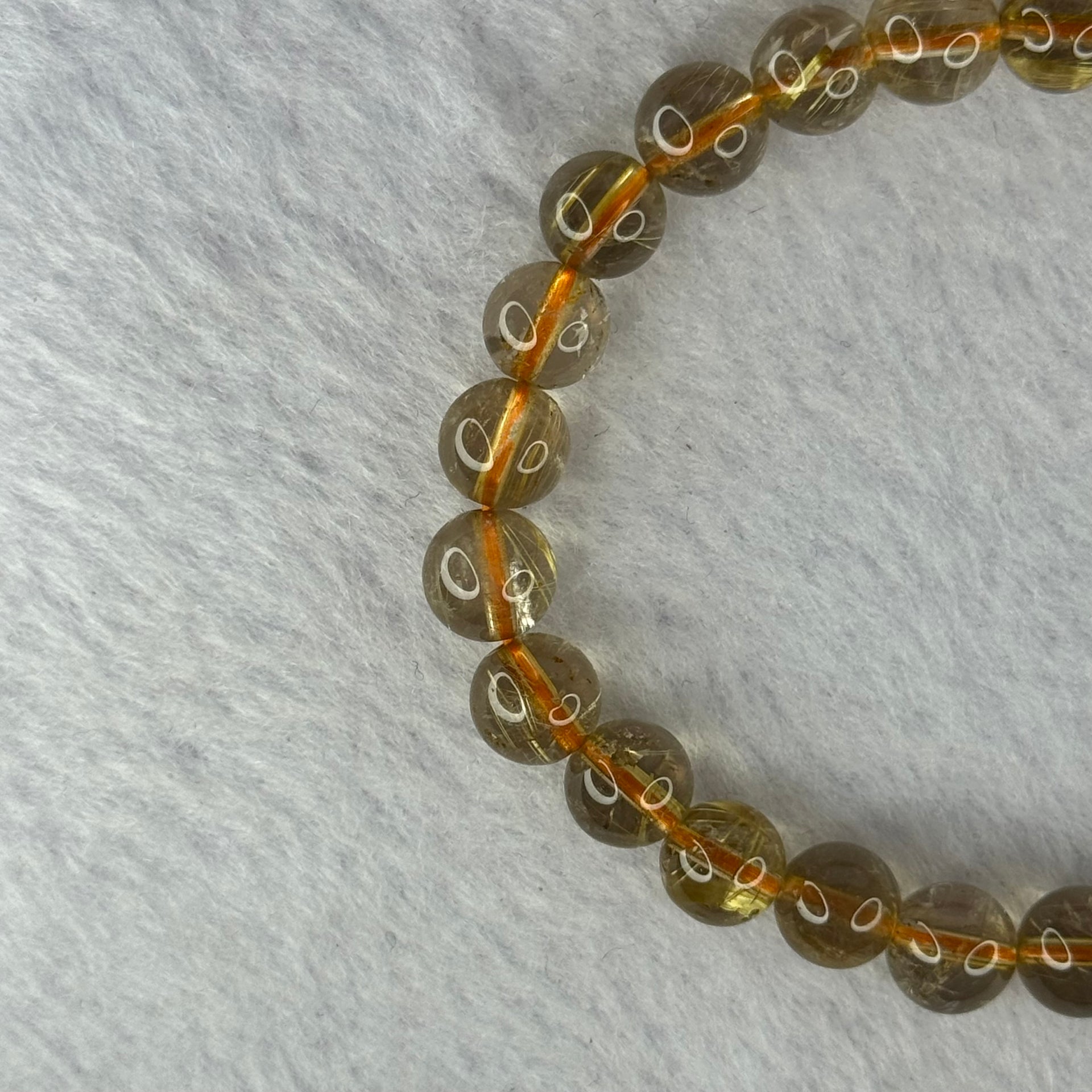 Natural Golden Rutilated Quartz Beads 天然金发水晶手链 15.33g 15.5cm 7.9mm 25 Beads - Huangs Jadeite and Jewelry Pte Ltd