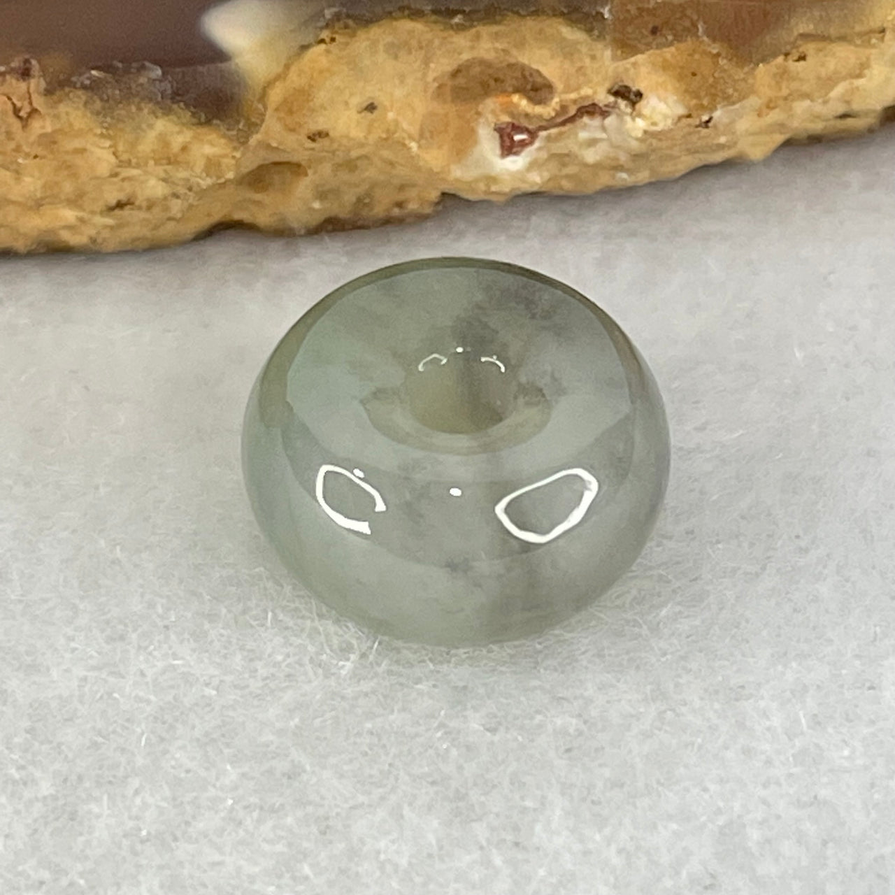 Type A Wuji Grey Jadeite Ping An Kou Donut Charm Pendant 2.15g 12.5 by 6.8mm