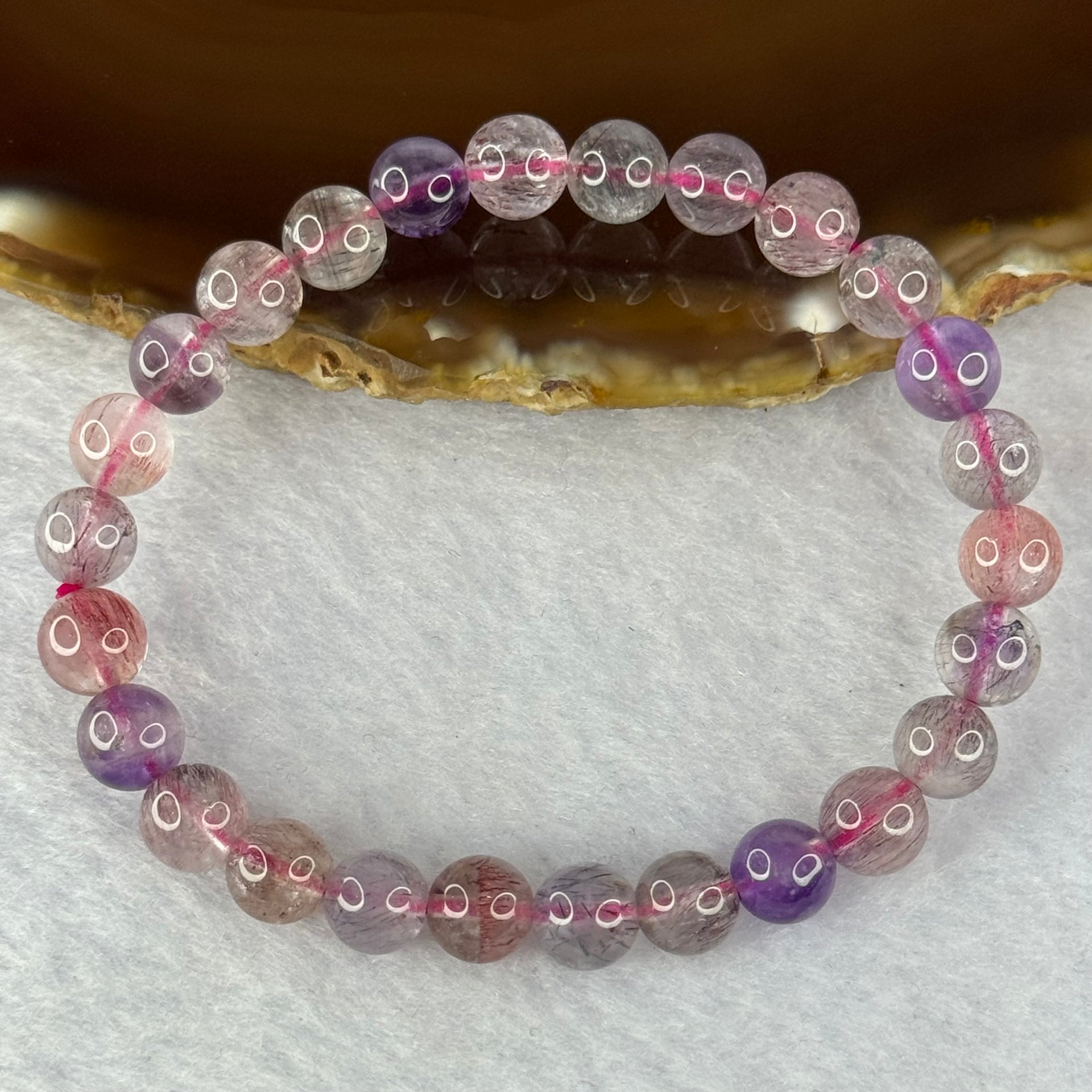 Above Average Grade Natural Super 7 Crystal Beads Bracelet 天然超级七水晶珠手链 12.93g 15.5cm 7.4mm 26 Beads - Huangs Jadeite and Jewelry Pte Ltd