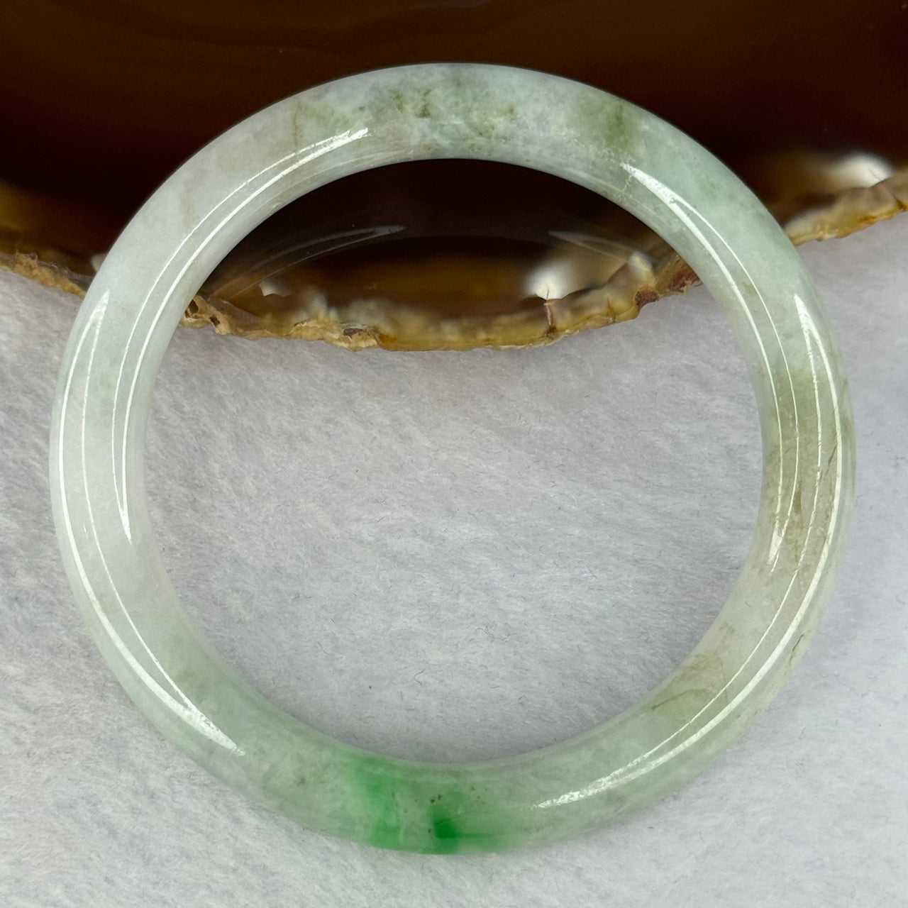 Type A Mixed Green Jadeite Bangle 39.72g Inner Diameter 57.2mm 8.7 by 8.4mm (External Lines) - Huangs Jadeite and Jewelry Pte Ltd