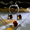 Natural Cognac Amber with Crystals in S925 Sliver Set of Earrings 7.3mm, Ring 8.1mm and Necklace 9.0mm Total 9.49g