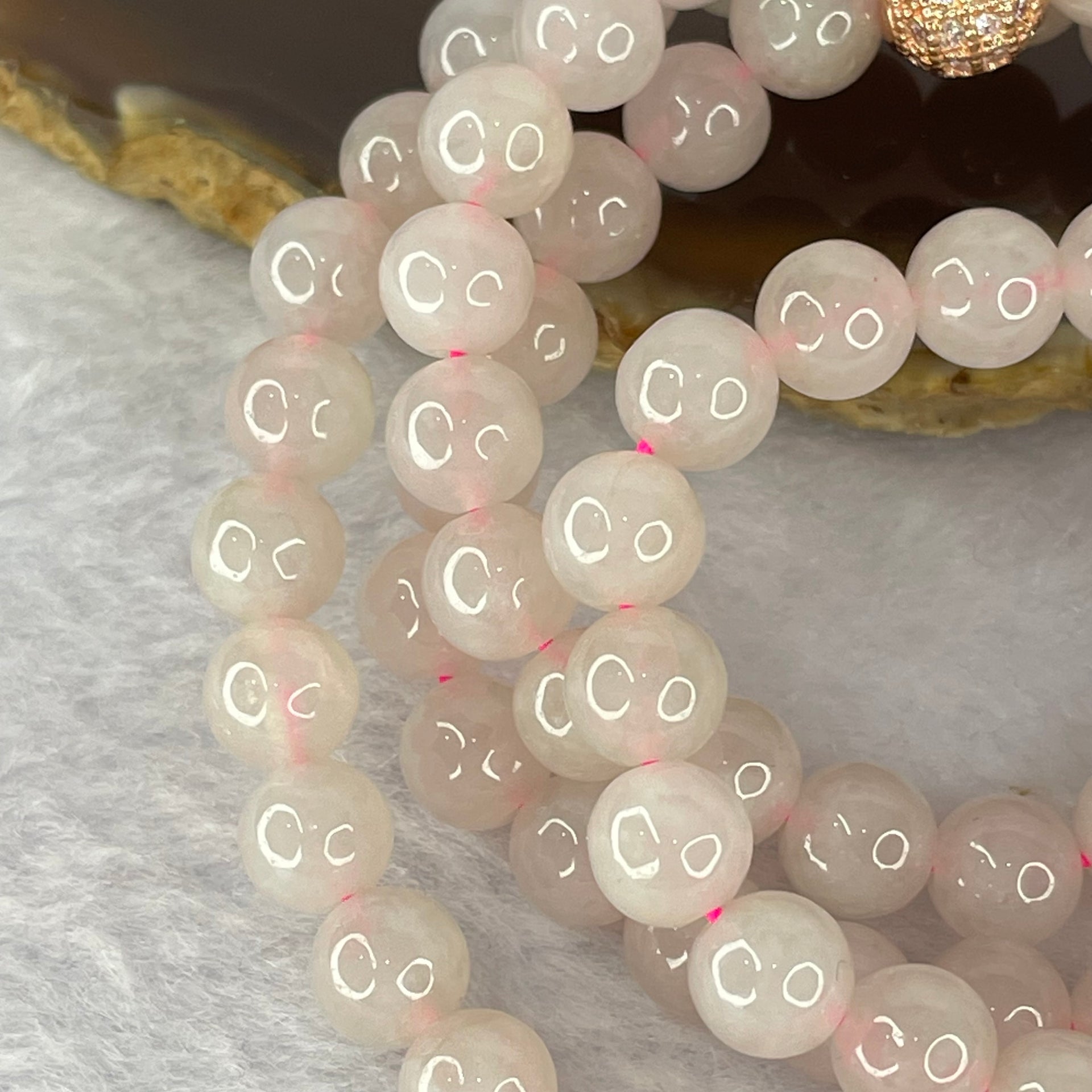 Type A Semi Icy Pink Jadeite Beads Necklace 98 Beads 7.2mm 58.59g - Huangs Jadeite and Jewelry Pte Ltd