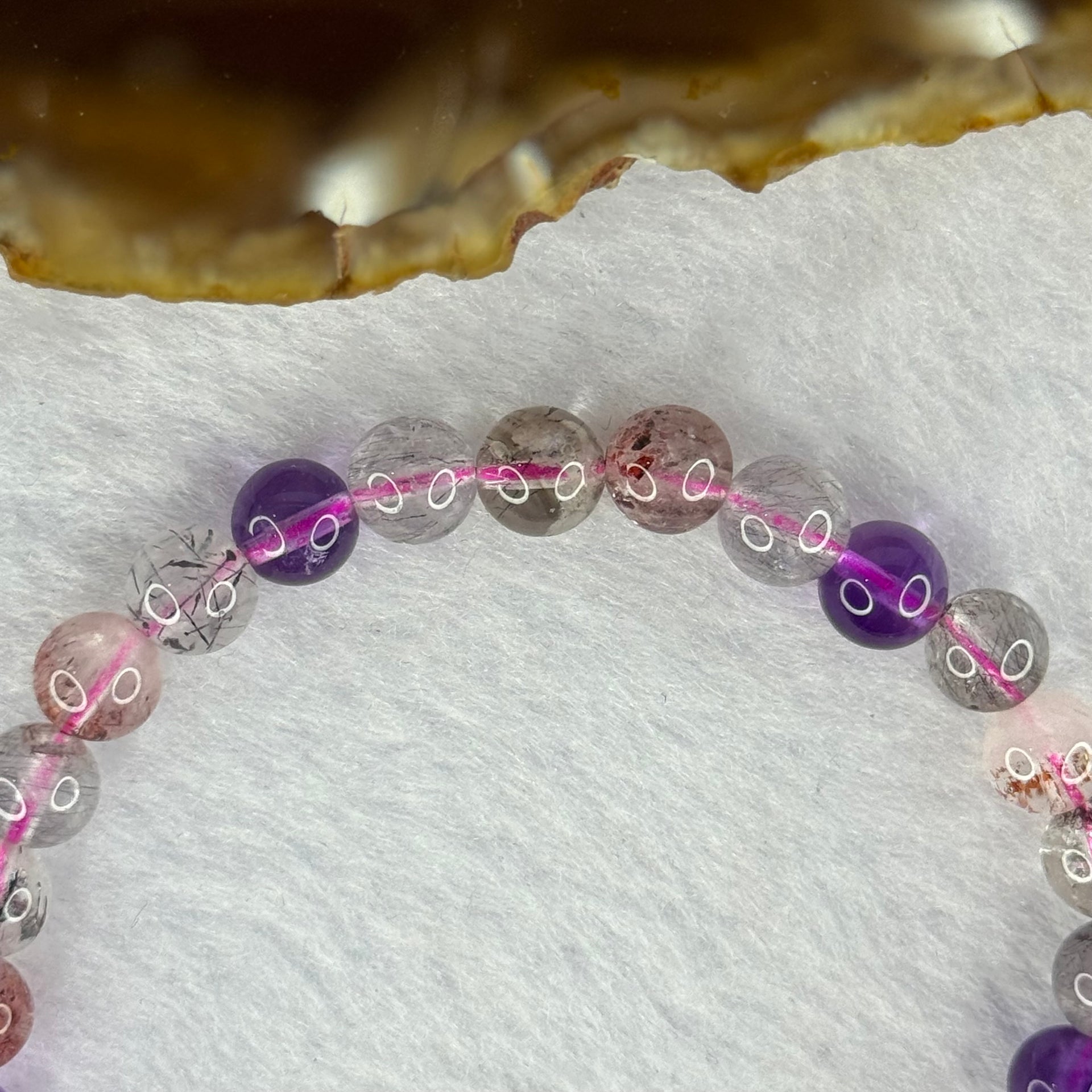 Above Average Grade Natural Super 7 Crystal Beads Bracelet 天然超级七水晶珠手链 11.10g 15cm 7.0mm 28 Beads - Huangs Jadeite and Jewelry Pte Ltd