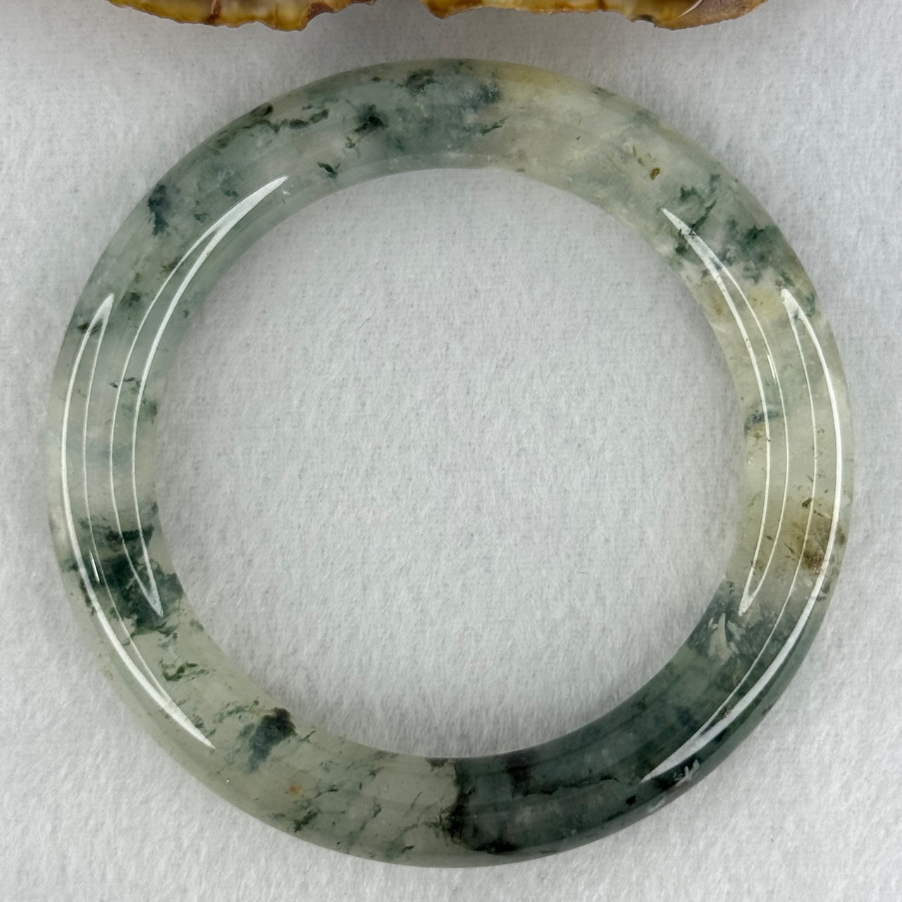 Transparent Colourless with Dark Green and Yellowish White Piao Hua Sodium Feldspar Jade Bangle 水沫玉手镯 Internal Diameter 55.8mm 47.38g 10.8 by 10.8mm