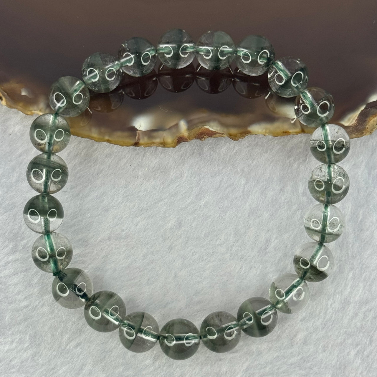 Very Good Grade Natural Green Phantom Quartz Beads Bracelet 20.41g 16.5cm 8.7mm 23 Beads