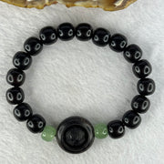 Natural Black Ebony Wood Beads with Movable Pixiu Pair and Coin Bead Bracelet 天然黑檀木珠手链 15.19g 16.5cm 10.0mm 17 Beads - Huangs Jadeite and Jewelry Pte Ltd