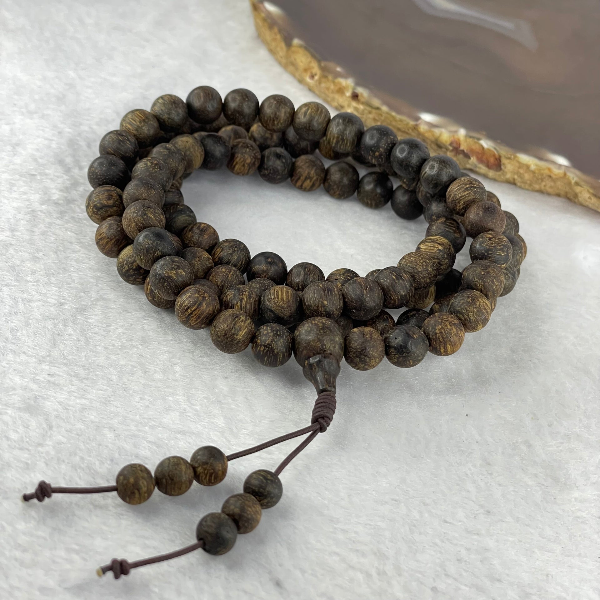 Natural Wild Vietnam Black Kynam Qi Nan Chen Xiang Mu Agarwood Beads Necklace (Sinking Type 沉水) 天然野生越南黑奇南沉香珠项链 29.28g 86 cm 8.3 mm 108 beads - Huangs Jadeite and Jewelry Pte Ltd