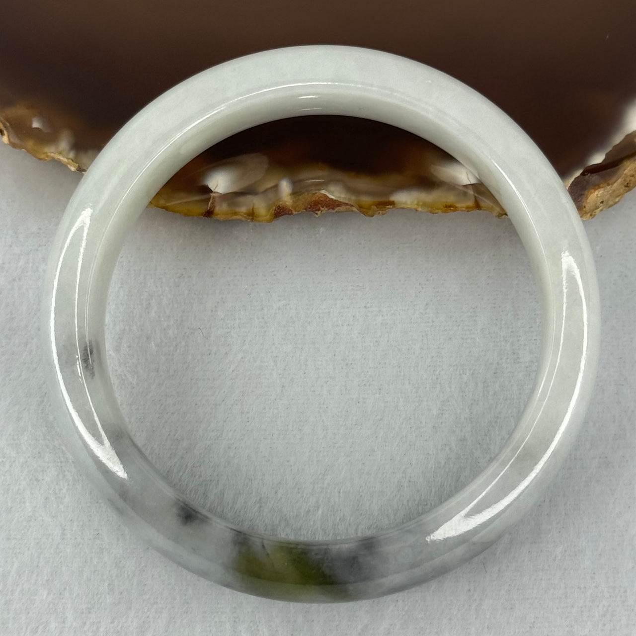 Type A Faint Green and Wuji Grey with Yellowish Green Patch Jadeite Bangle Internal Diameter 56.5mm 61.24g 14.3 by 8.0mm (Very Slight Internal Lines)