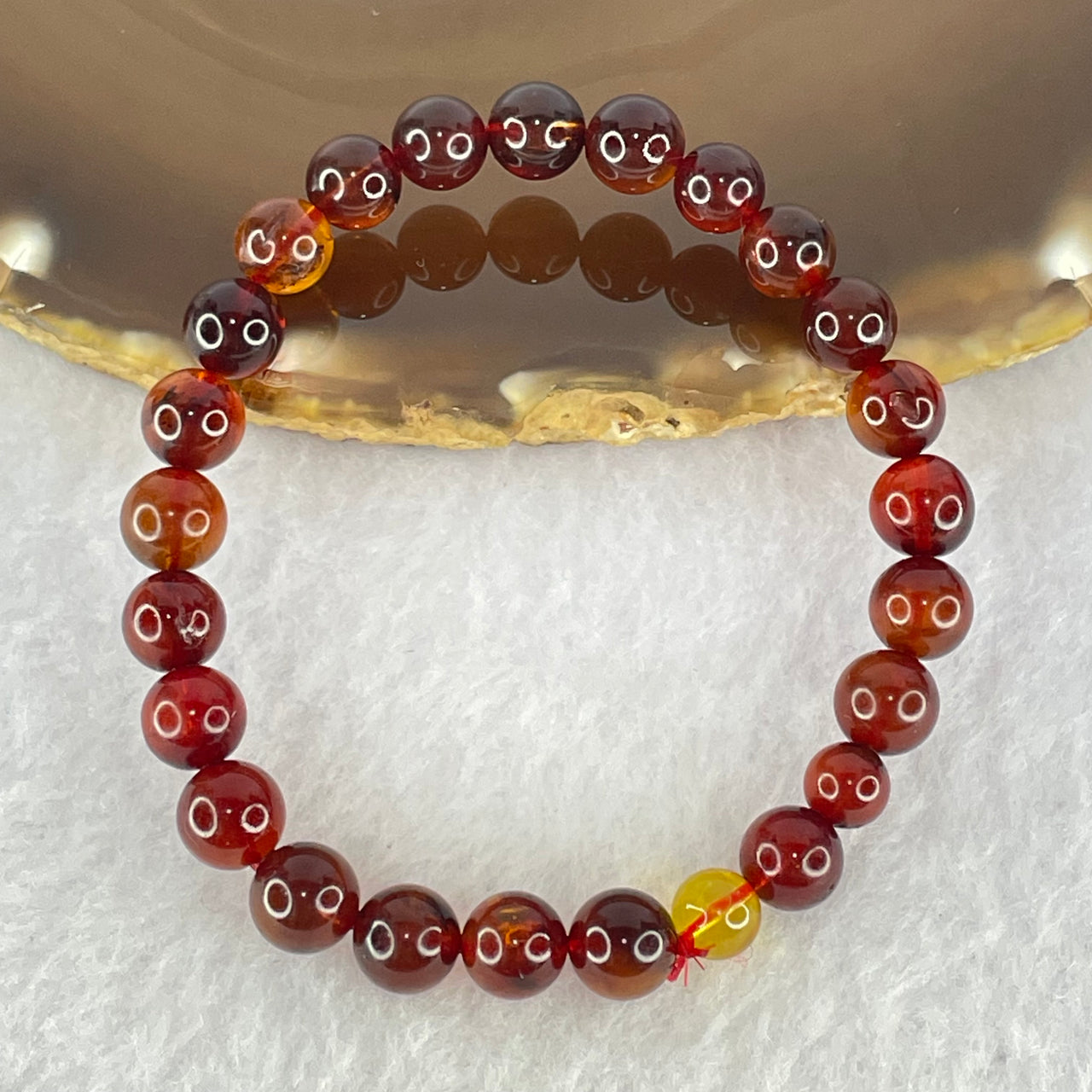 Natural Blood Red Amber Beads Bracelet 5.06g 15cm 7.4mm 25 Beads