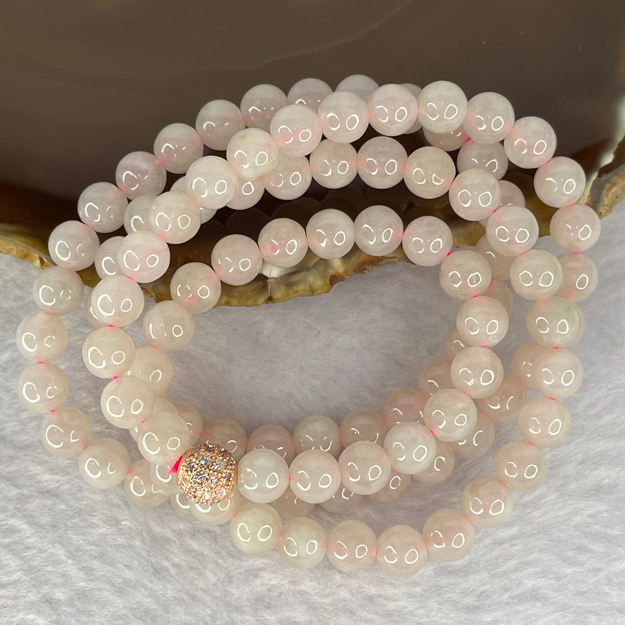 Type A Semi Icy Pink Jadeite Beads Necklace 98 Beads 7.2mm 58.28g - Huangs Jadeite and Jewelry Pte Ltd