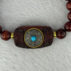Natural Blood Zitan Beads with Rotating Turquoise Om Mani Padme Hum Powerful Mantra Bracelet 天然血檀木旋转唵嘛呢叭咪吽手链 10.58g 15cm 8.1mm 18 Beads / 30.2 by 17.2 by 7.4mm - Huangs Jadeite and Jewelry Pte Ltd