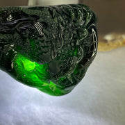 Rare High End Type A Fully Translucent Black Omphasite Jadeite Dragon (Shine Light is Dark Blueish Green) 罕见高端 A 货半透明黑色绿辉石翡翠龙  31.72g (Including String and 18K Hold Clasp) 53.75 by 40.40 by 9.65g with NGI Cert No. 82823872 - Huangs Jadeite and Jewelry Pte Ltd