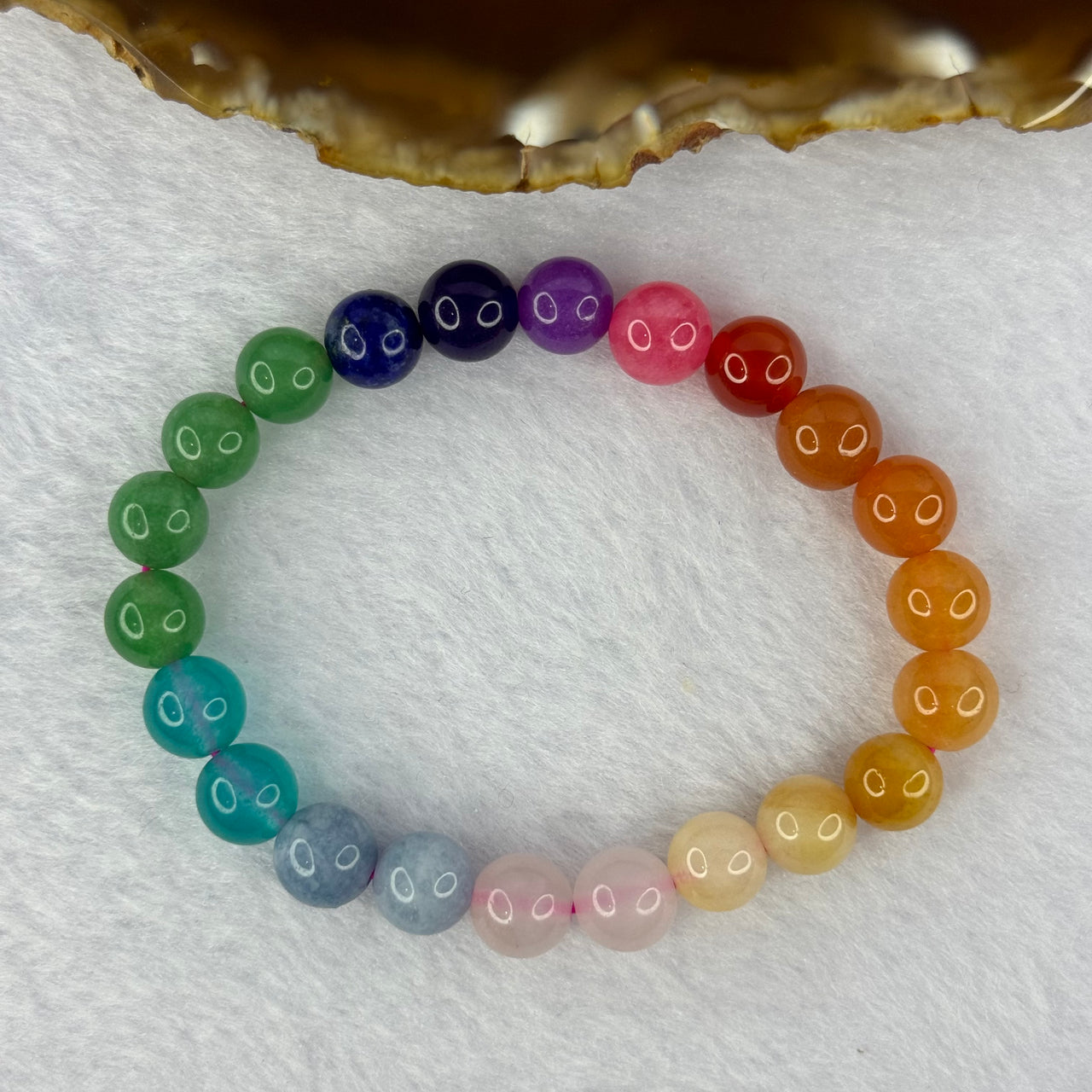 Natural Mixed Crystals and Agate Bracelet 多宝手串彩虹宝石粉晶紫晶海蓝宝手链 16.93g 15cm 8.5mm 22 Beads - Huangs Jadeite and Jewelry Pte Ltd