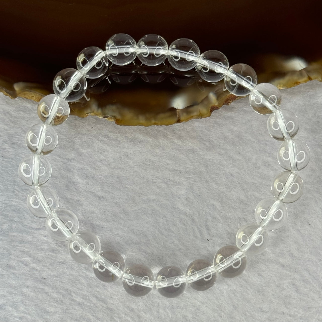 Natural Clear Quartz Bracelet 天然白水晶手链 18.78g 16.5cm 8.4mm 24 Beads