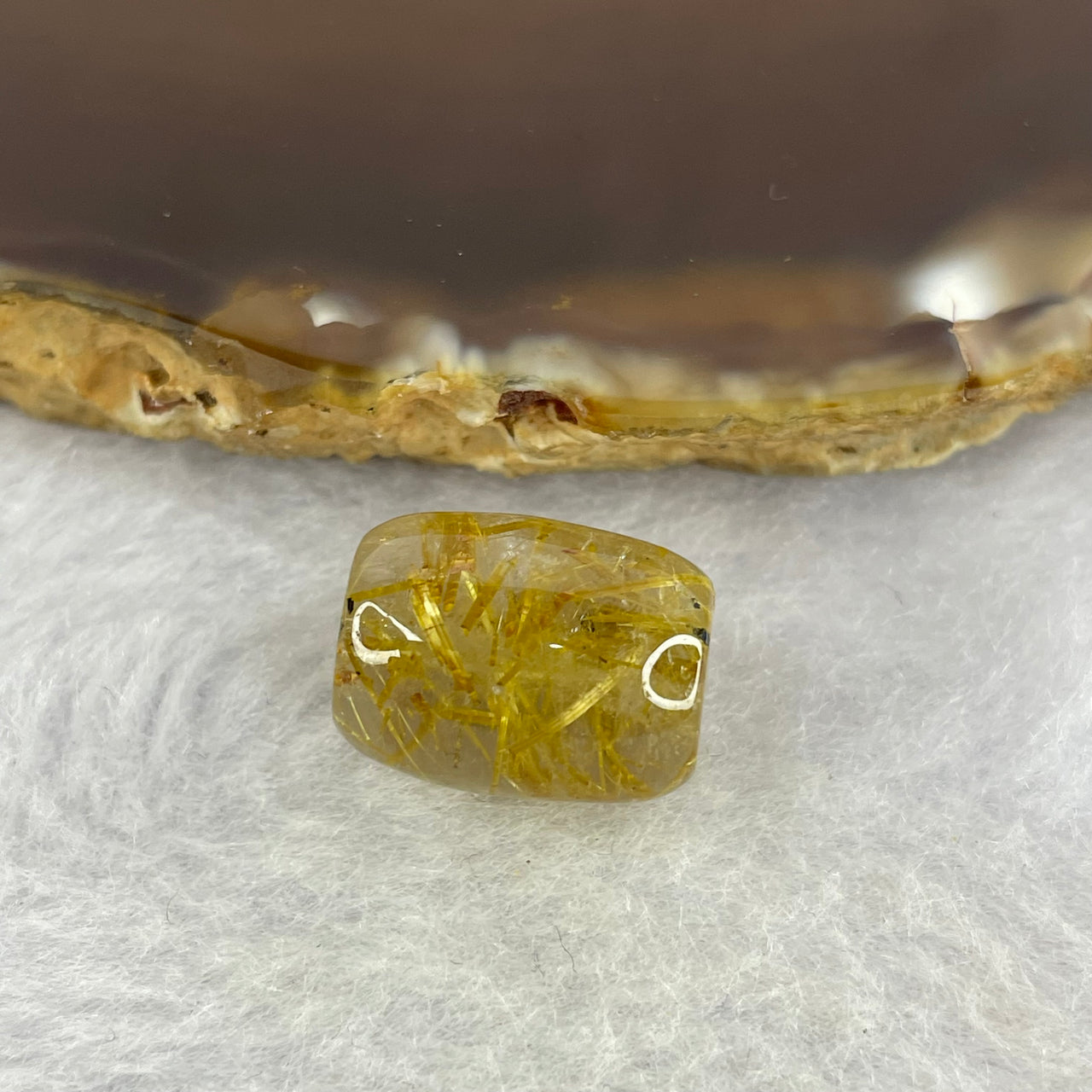 Good Grade Natural Golden Rutilated Quartz Crystal Lulu Tong Barrel 天然金顺发晶水晶露露通桶 3.49g 14.9 by 11.5mm - Huangs Jadeite and Jewelry Pte Ltd