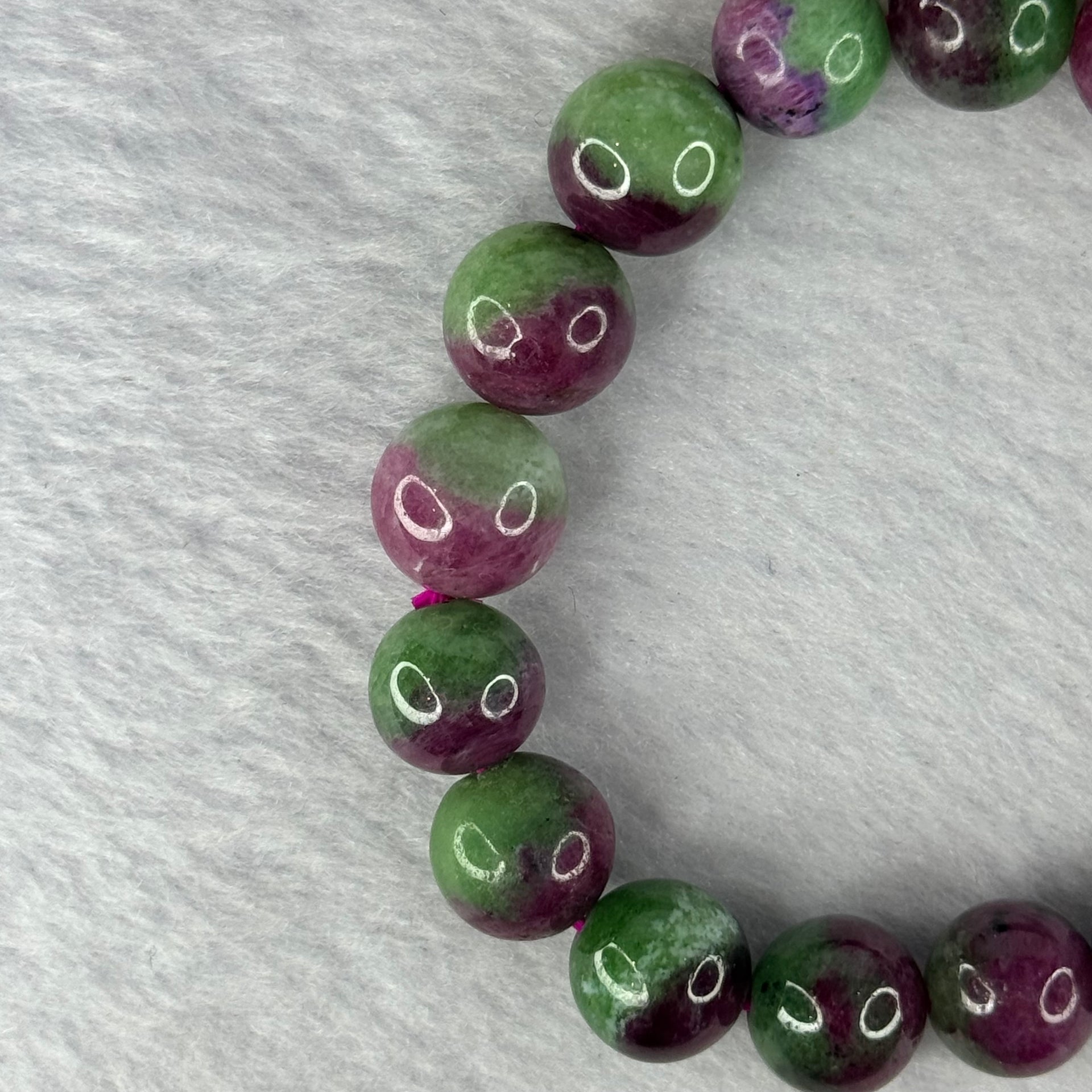 Natural Ruby and Emerald Zoisite Beads Bracelet 41.58g 16.5cm 11.7mm 18 Beads - Huangs Jadeite and Jewelry Pte Ltd