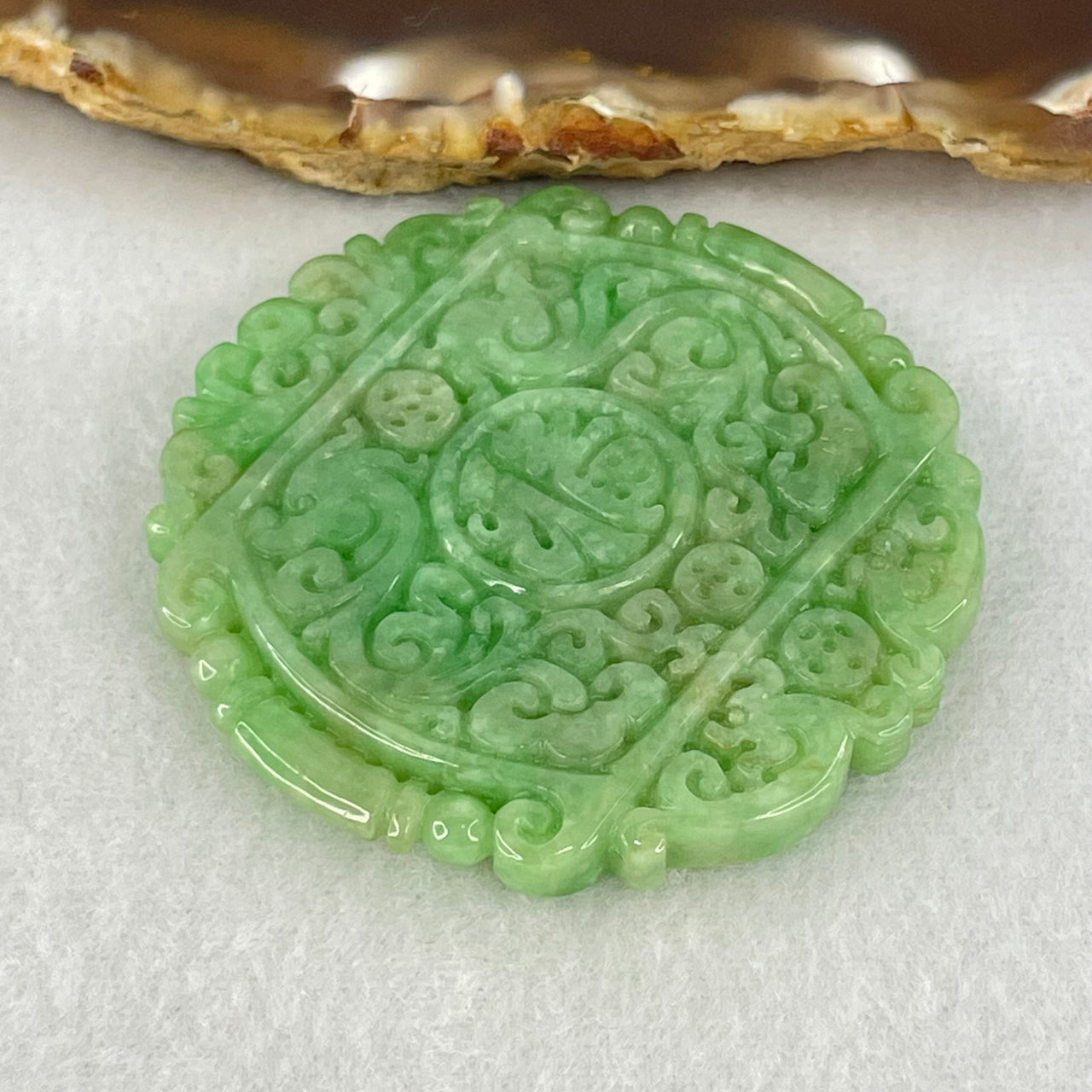 Type A Apple Green Jadeite Dragon and Phoenix Pendant 29.00g 51.3 by 5.8mm