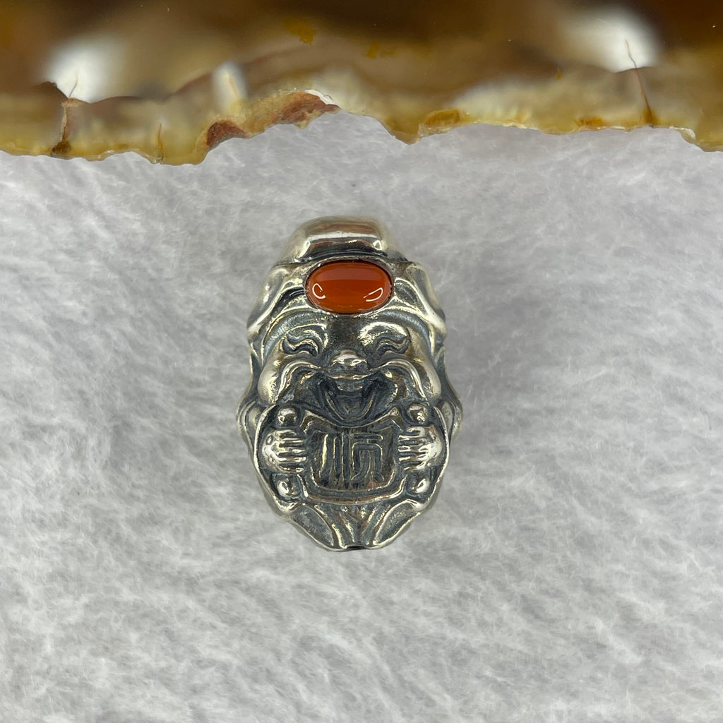 925 Sliver Cai Shen Ye God of Fortune / Wealth With Nan Hong/Red Agate ...