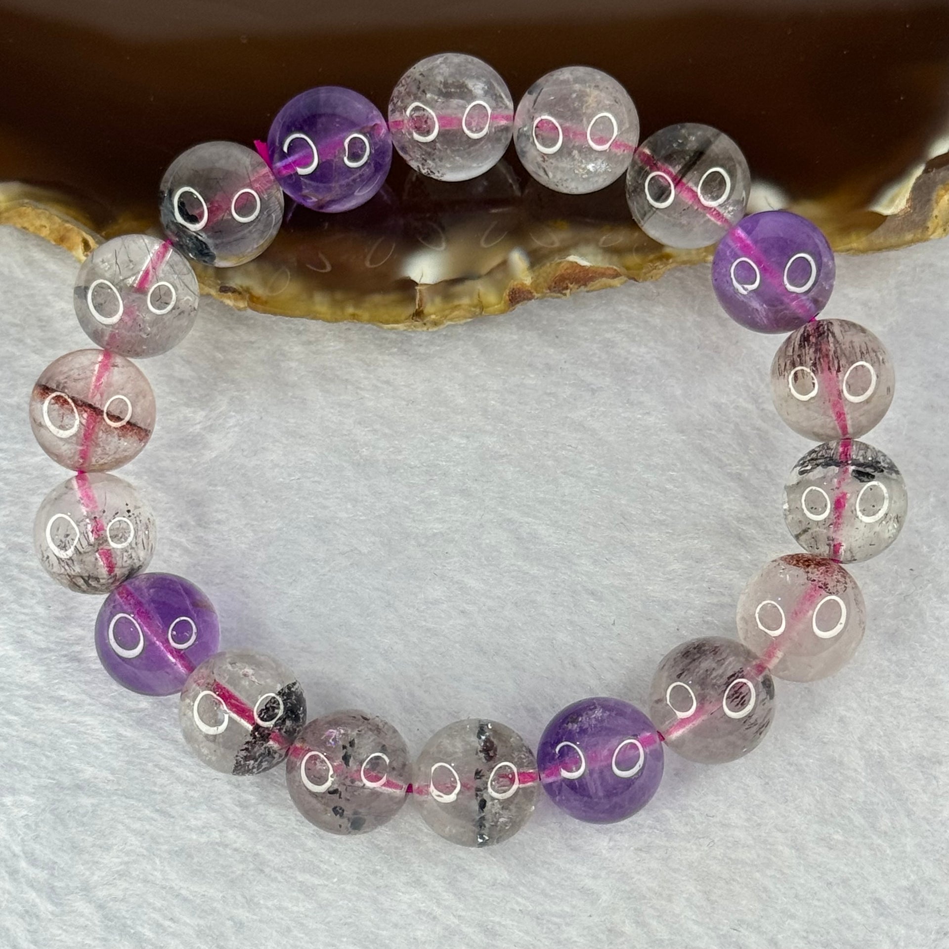 Above Average Grade Natural Super 7 Crystal Beads Bracelet 天然超级七水晶珠手链 39.31g 18cm 12.0mm 18 Beads - Huangs Jadeite and Jewelry Pte Ltd