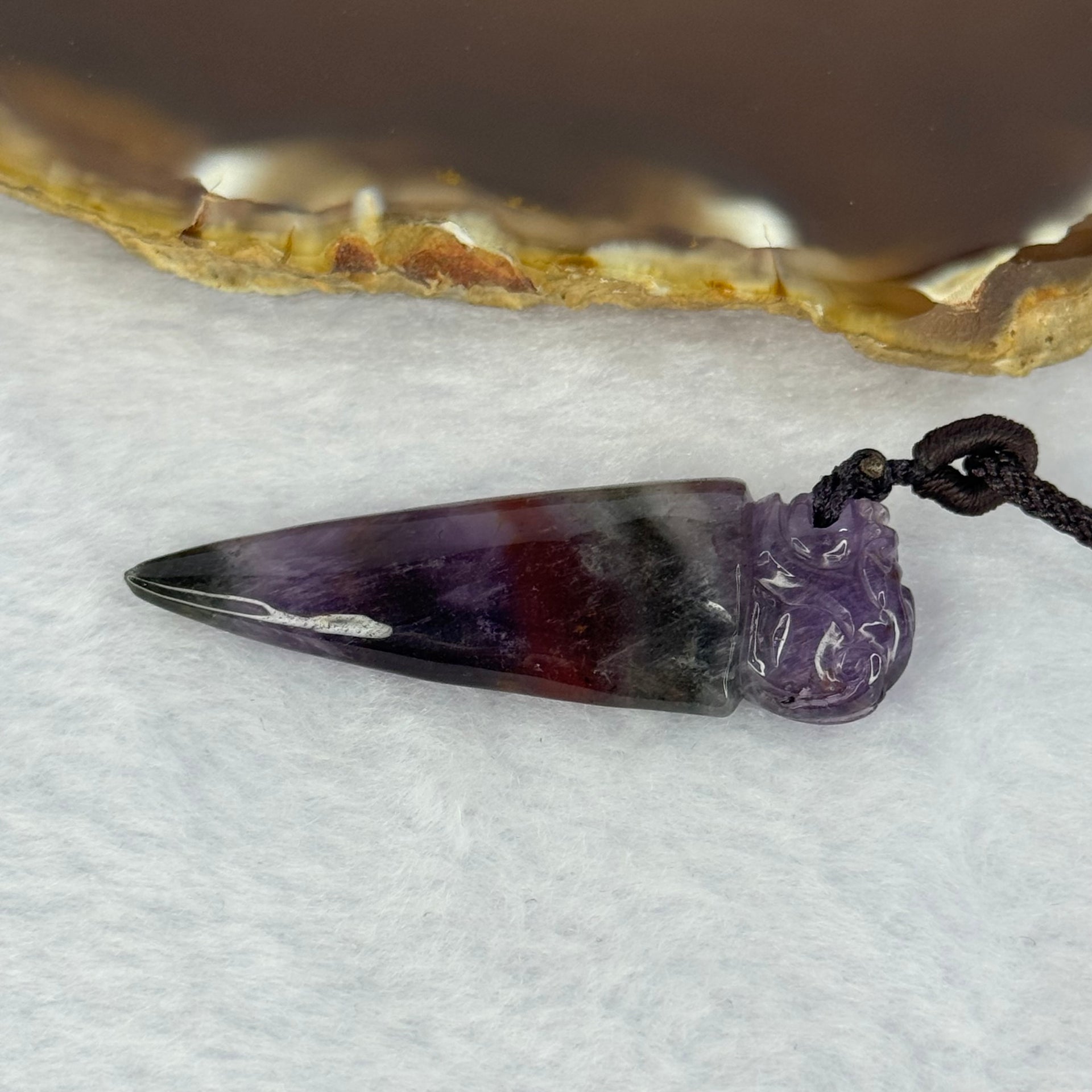 Natural Auralite 23 Pixiu on Dragon Tooth Pendent 天然极光23貔貅龙呀牌 8.27g 47.2 by 15.6 by 7.4mm - Huangs Jadeite and Jewelry Pte Ltd