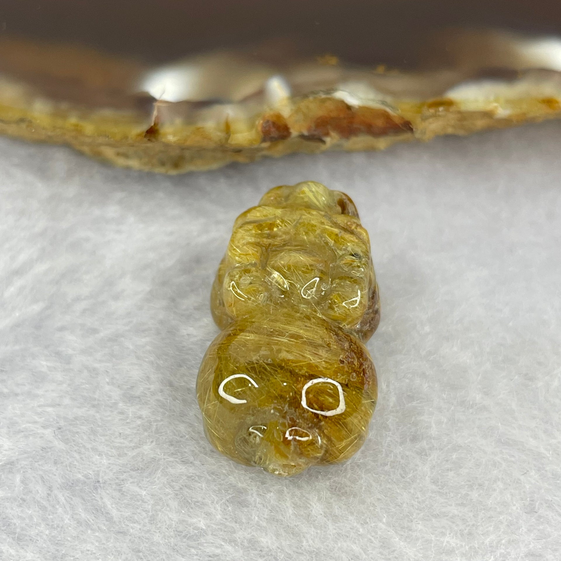 Above Average Grade Natural Golden Rutilated Quartz Pixiu Charm for Bracelet 天然金发水晶貔貅 5.57g 22.3 by 13.5 by 10.8mm - Huangs Jadeite and Jewelry Pte Ltd