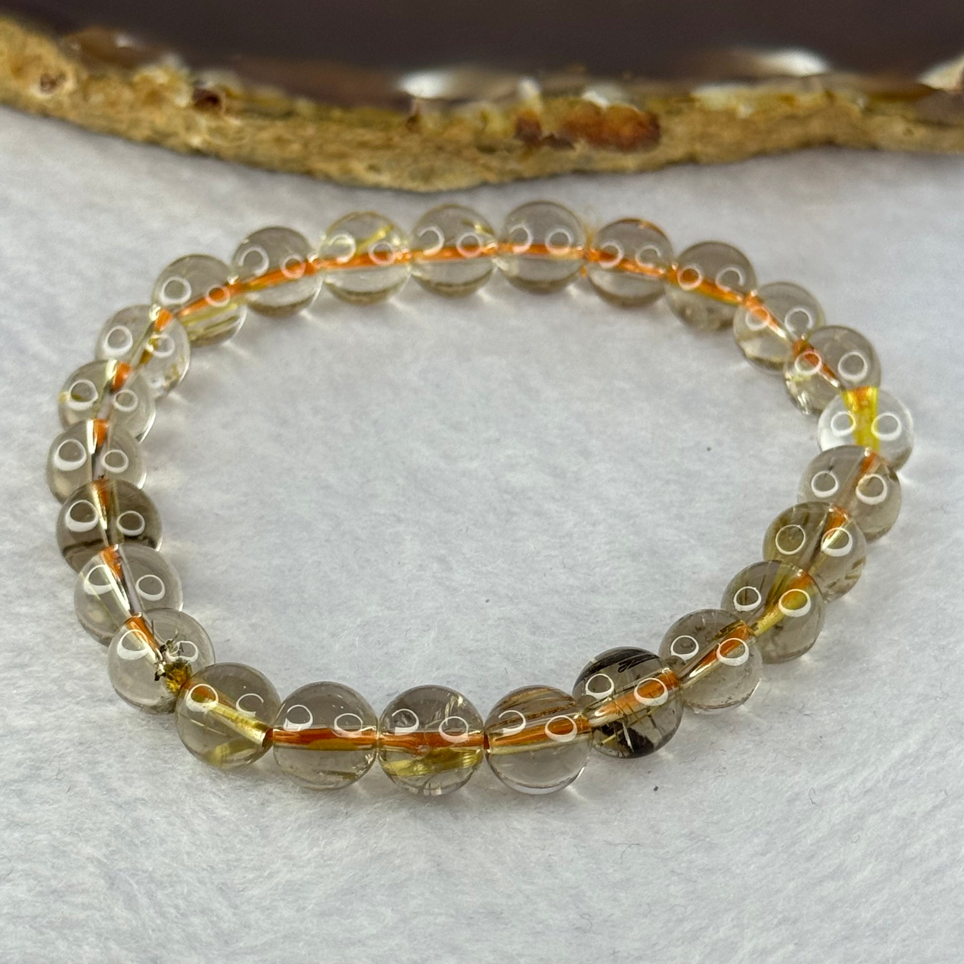 Natural Golden Rutilated Quartz Beads 天然金发水晶手链 15.73g 15.5cm 7.8mm 25 Beads - Huangs Jadeite and Jewelry Pte Ltd