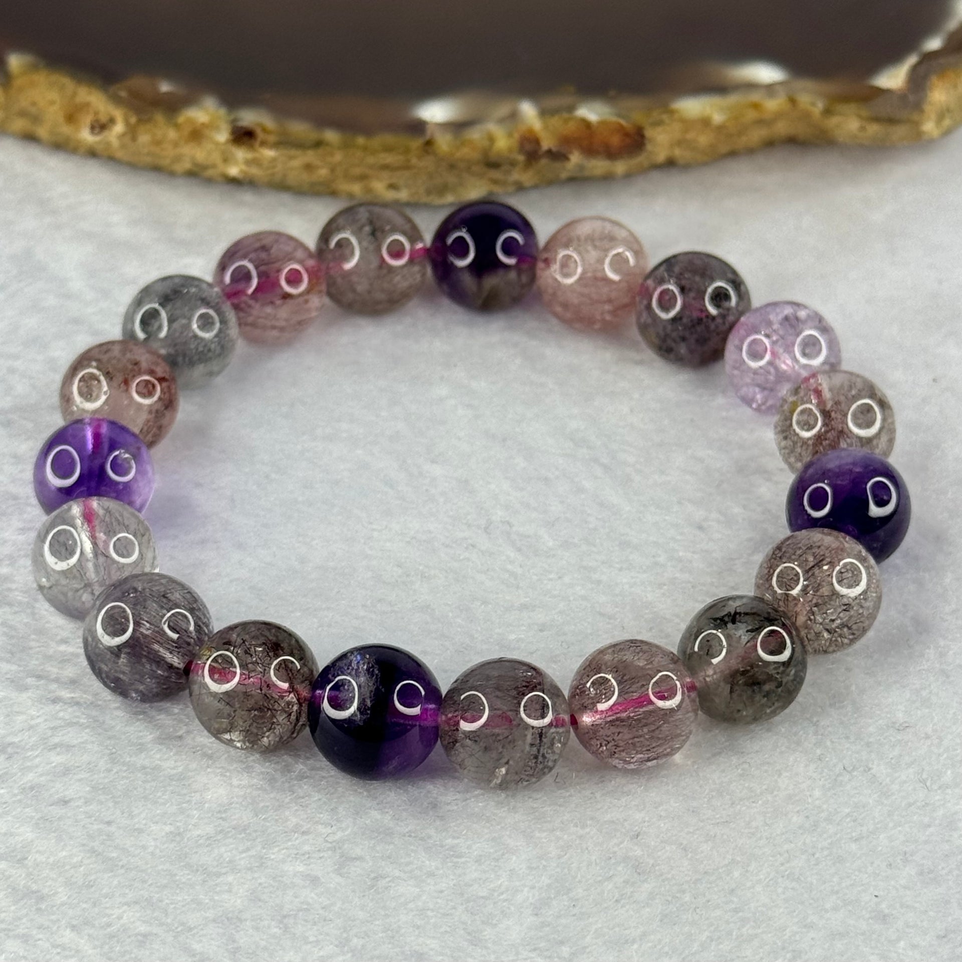 Above Average Grade Natural Super 7 Crystal Beads Bracelet 天然超级七水晶珠手链 31.56g 17cm 10.9mm 19 Beads - Huangs Jadeite and Jewelry Pte Ltd