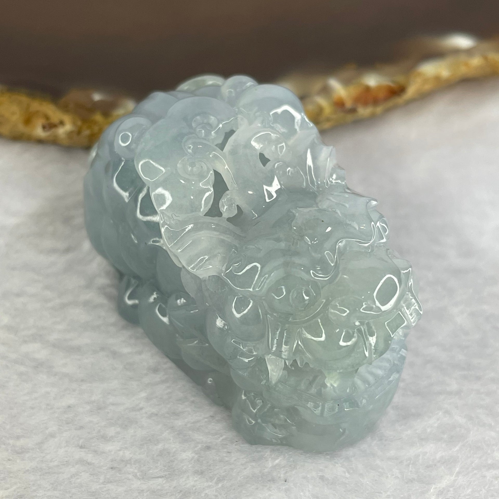 Grand Master Deep Intense Sky Blue Jadeite Pixiu 82.04g 50.6 by 25.7 by 29.2mm - Huangs Jadeite and Jewelry Pte Ltd