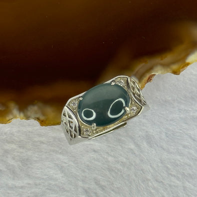 Type A Icy Blueish Green Jadeite with Crystals in S925 Sliver Ring (Adjustable Size) 6.24g 13.0 by 9.9 by 6.0mm