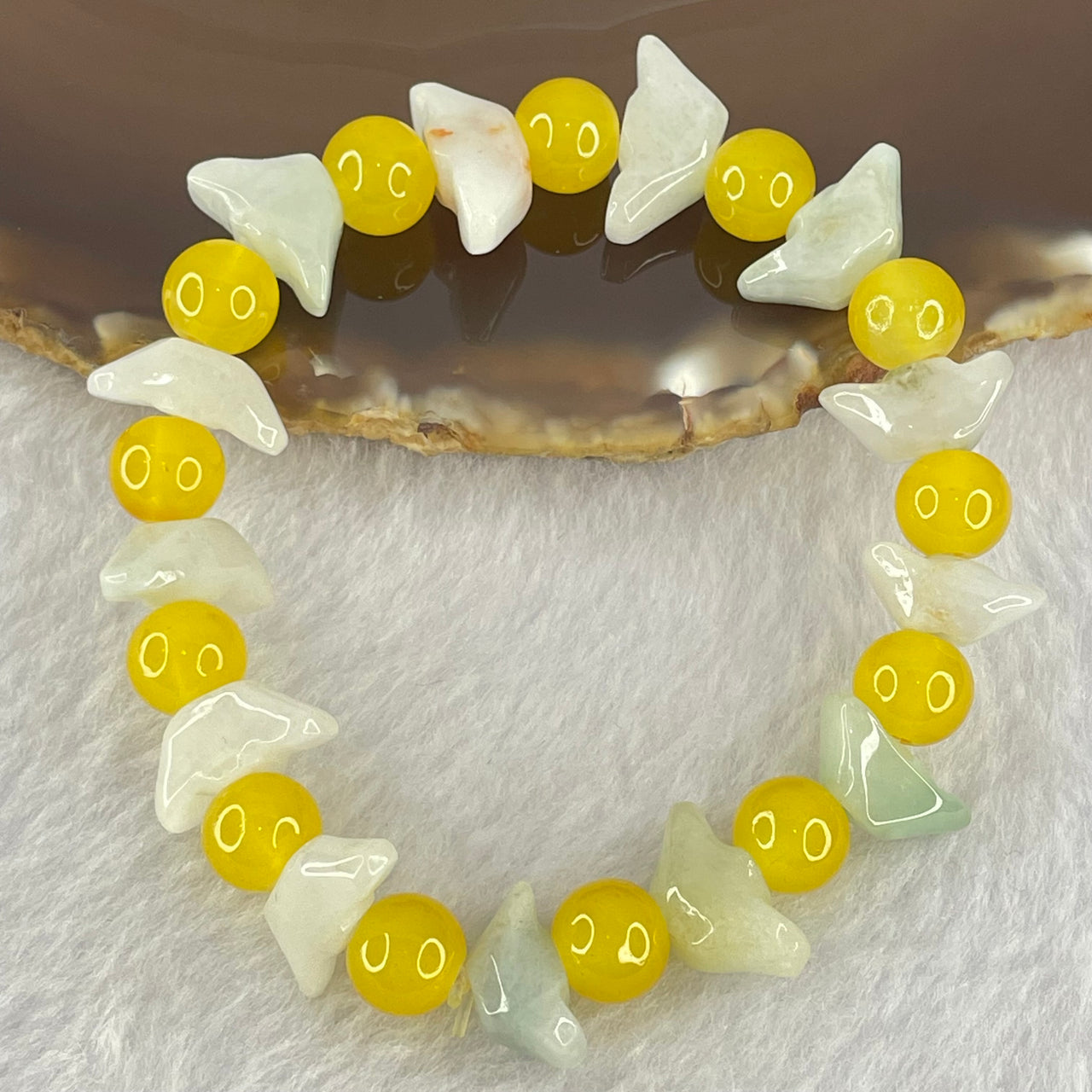 Type A Green Jadeite Gold Ingot with Yellow Crystal Bracelet 23.18g 16cm 14.6 by 6.3 by 7.6mm 13pcs