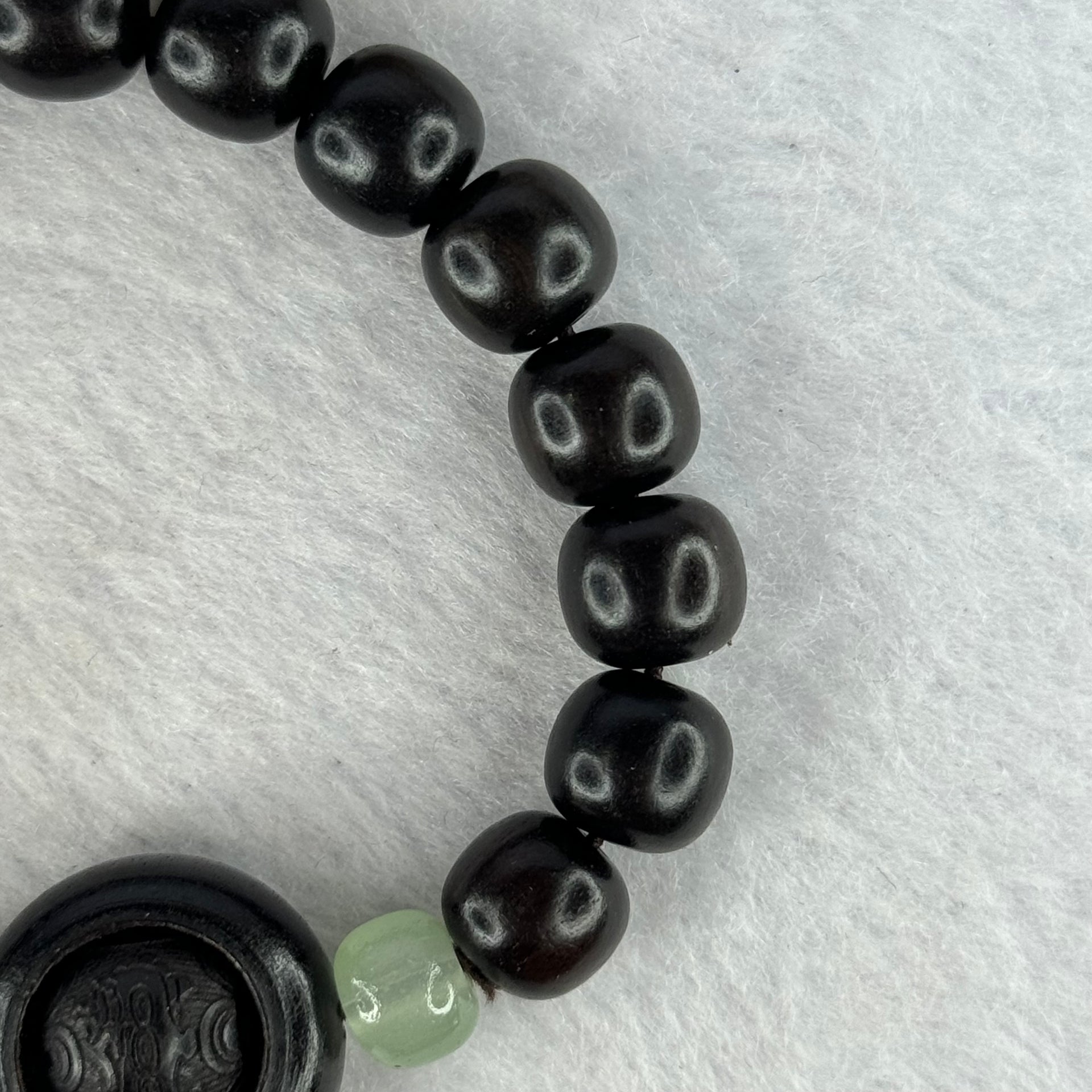 Natural Black Ebony Wood Beads with Movable Pixiu Pair and Coin Bead Bracelet 天然黑檀木珠手链 15.21g 16.5cm 10.1mm 17 Beads - Huangs Jadeite and Jewelry Pte Ltd