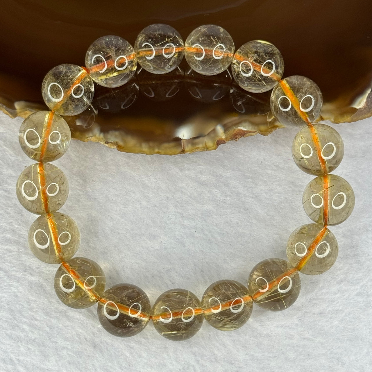 Natural Golden Rutilated Quartz Beads 天然金发水晶手链 48.72g 18.5cm 13.0mm 17 Beads - Huangs Jadeite and Jewelry Pte Ltd