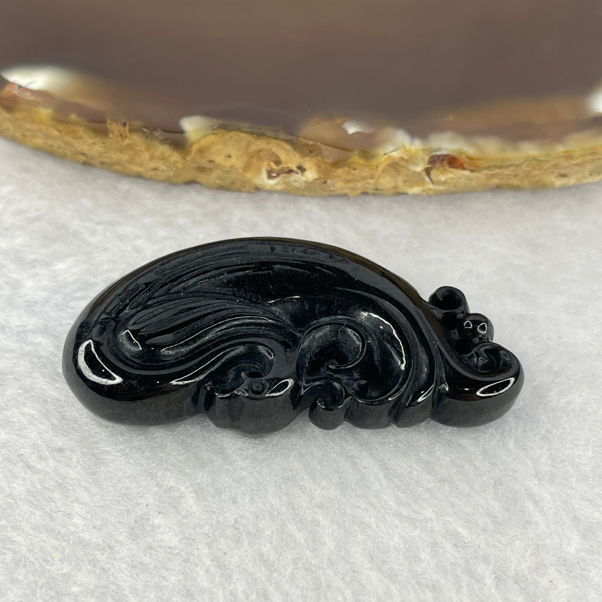 Type A Opaque Black Omphasite Phoenix Pendant / Charm A货墨翠凤凰牌 13.07g 42.8 by 20.7 by 8.8 mm - Huangs Jadeite and Jewelry Pte Ltd