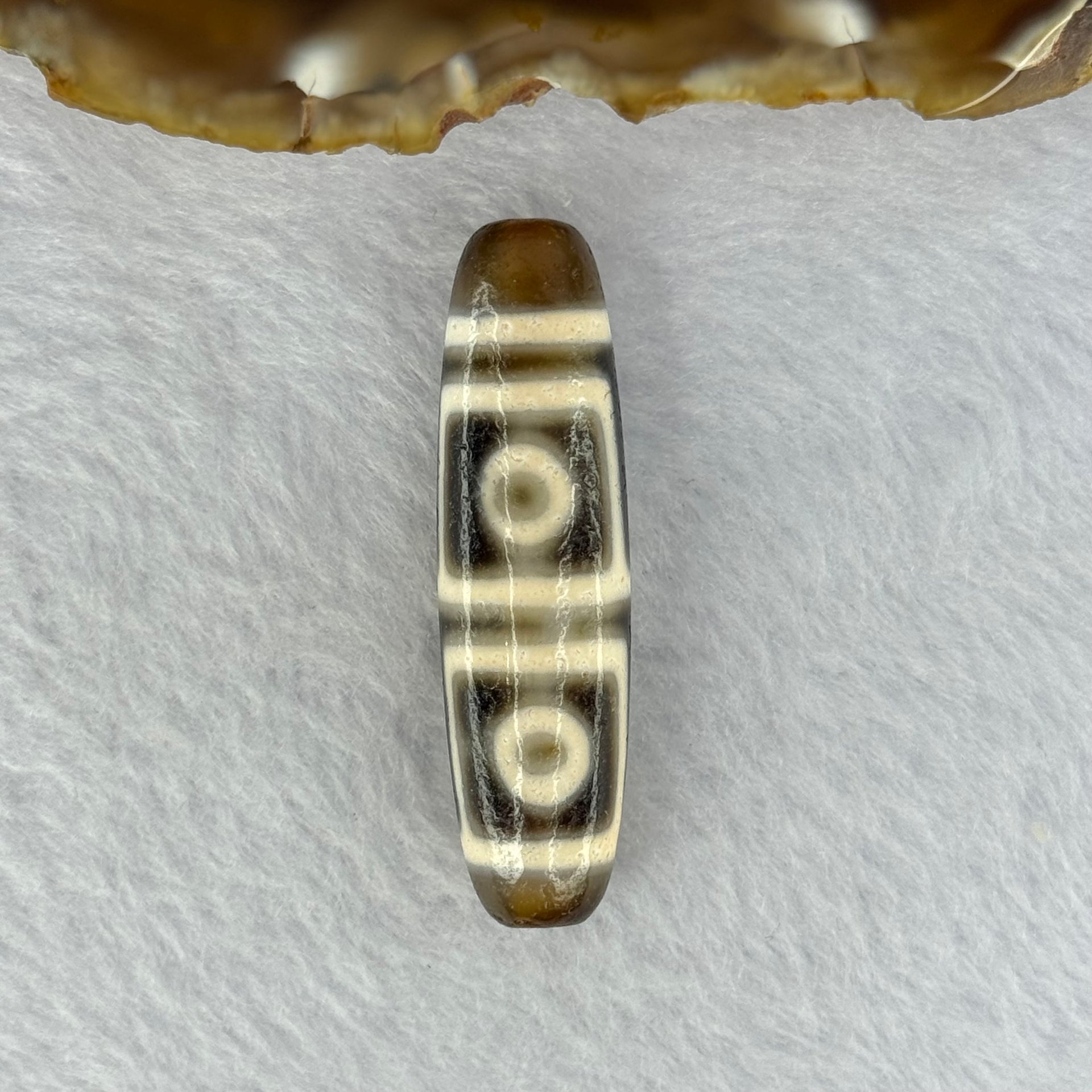 Natural Powerful Tibetan Old Oily Agate 4 Eyes Dzi Bead Heavenly Master (Tian Zhu) 四眼天诛 11.30g 43.3 by 9.6mm - Huangs Jadeite and Jewelry Pte Ltd