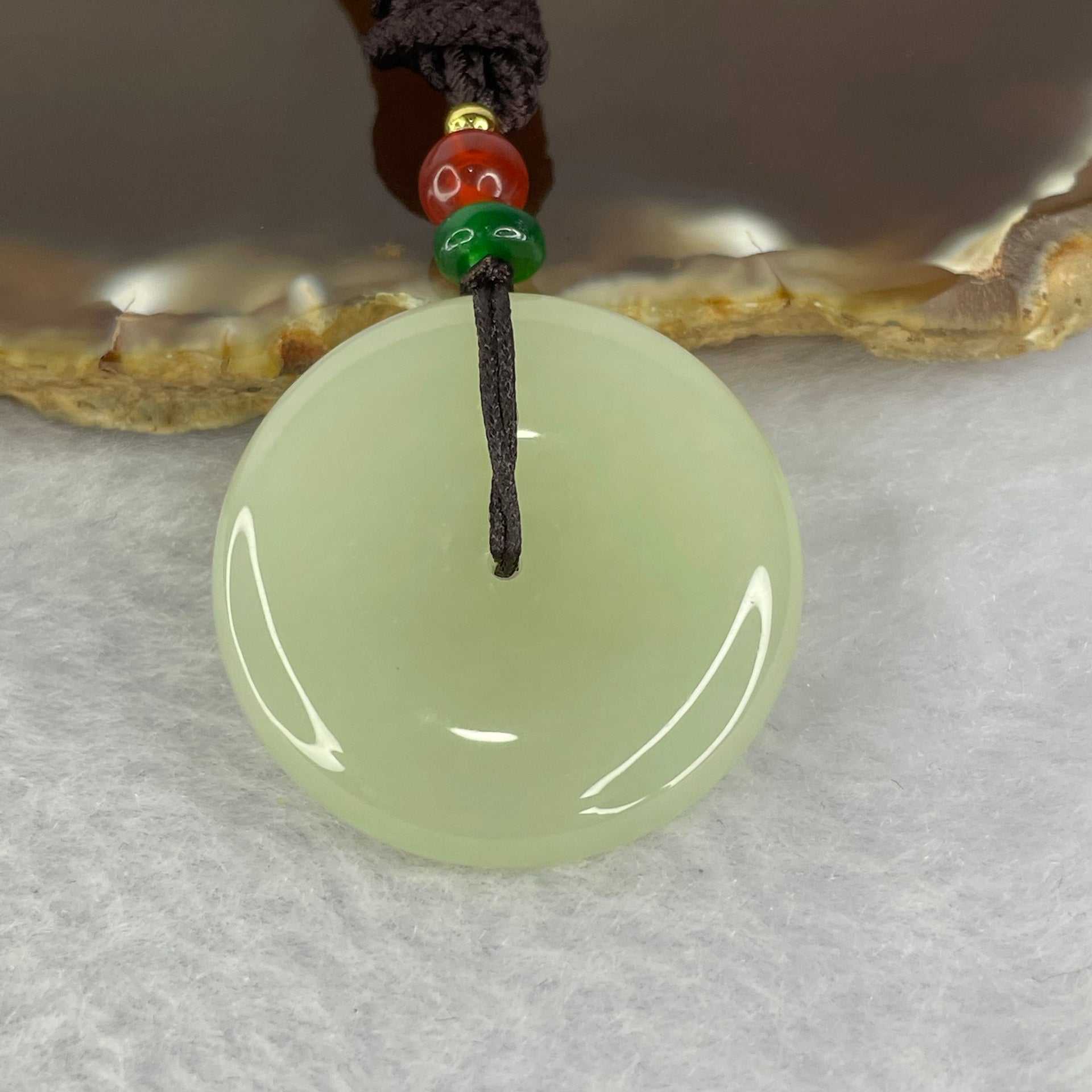 Natural yellowish White Nephrite 和田玉 Ping An Kou Donut 平安扣29.9 by 6.4mm Pendant 13.35g - Huangs Jadeite and Jewelry Pte Ltd