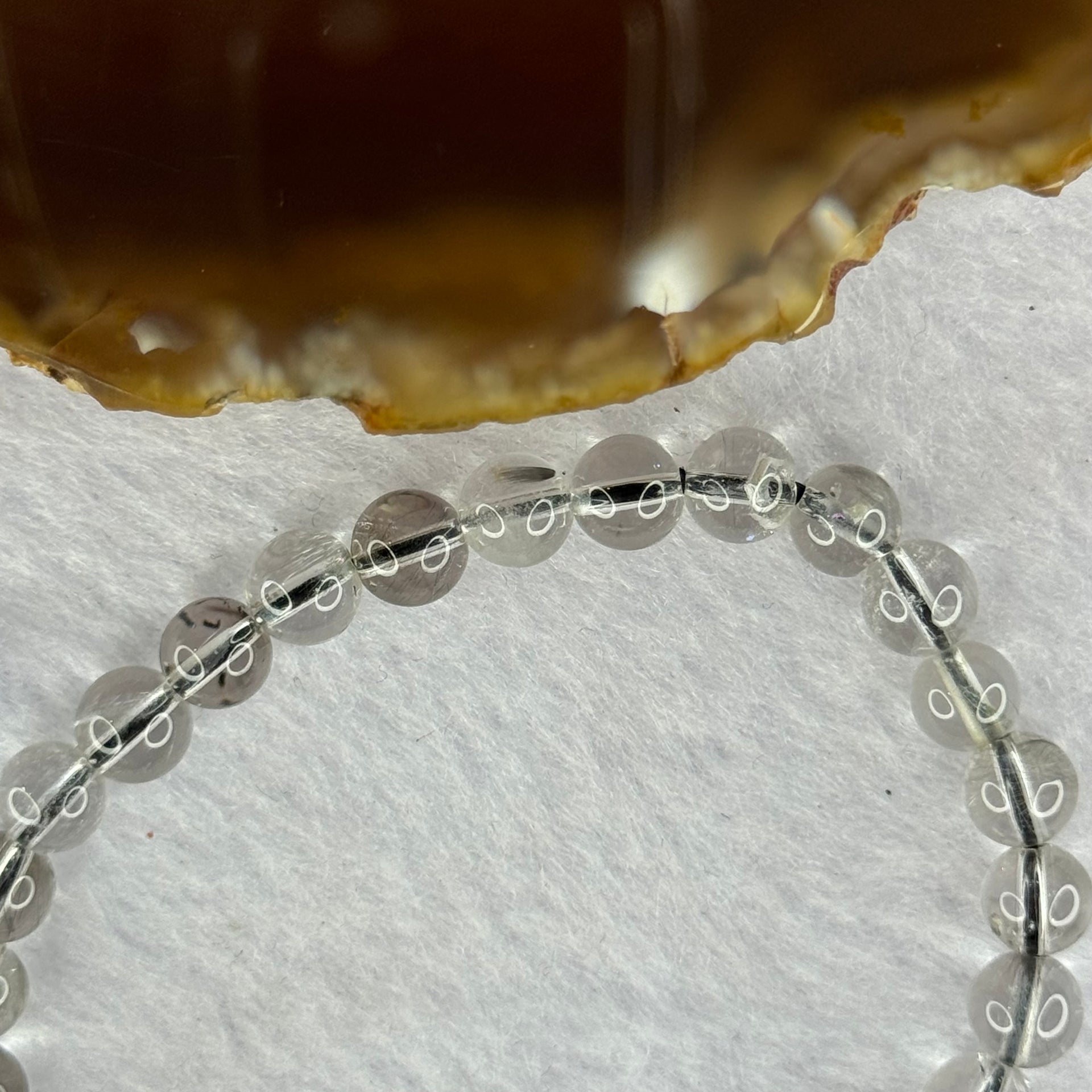 Natural Titanium Rutilated Clear Quartz 9.28g 14.5cm 6.4mm 29 Beads - Huangs Jadeite and Jewelry Pte Ltd