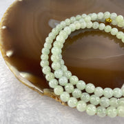 Type A Semi Icy Green with Wuji Grey Piao Hua Beads Necklace 123 Beads 5.5mm 32.49g - Huangs Jadeite and Jewelry Pte Ltd