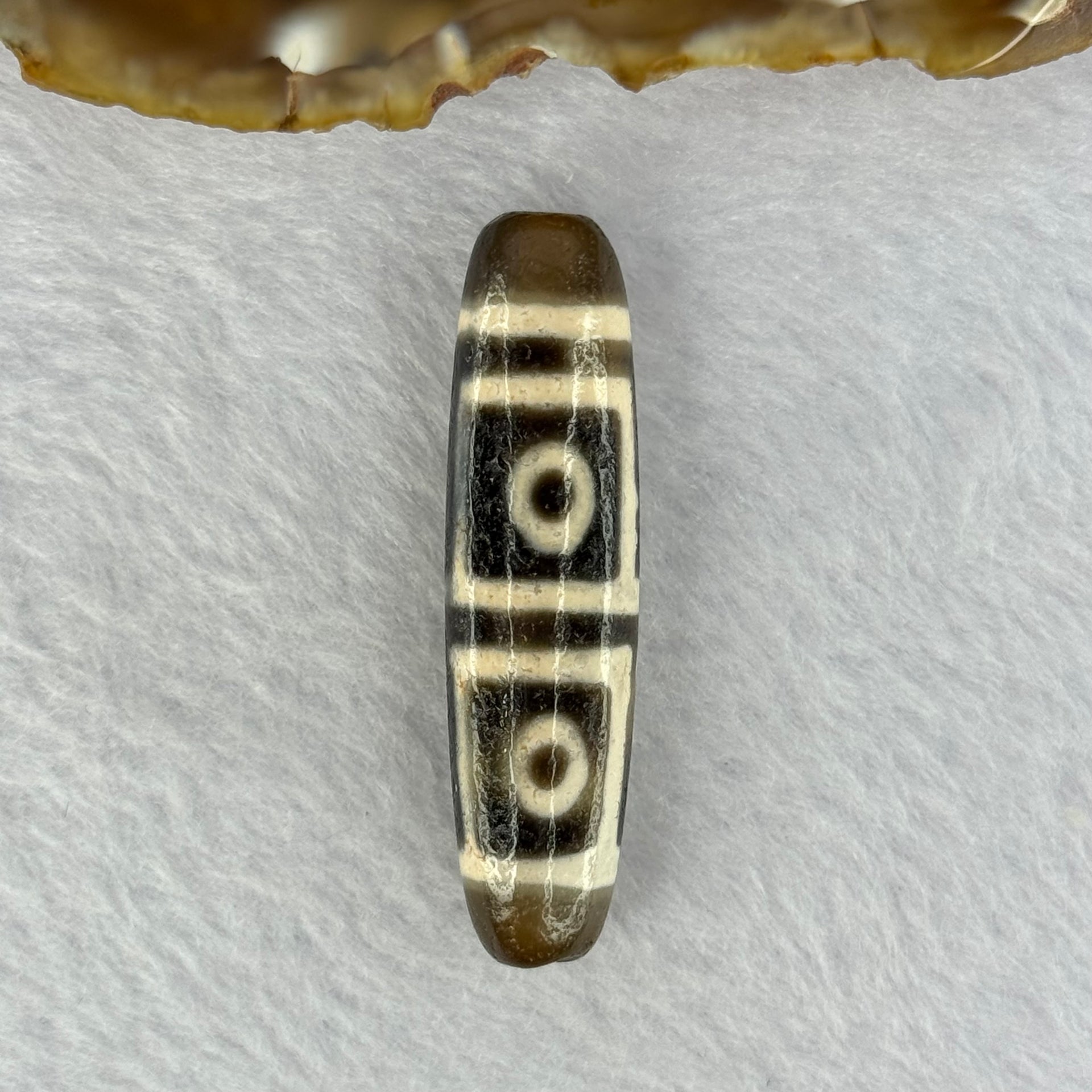 Natural Powerful Tibetan Old Oily Agate 4 Eyes Dzi Bead Heavenly Master (Tian Zhu) 四眼天诛 10.99g 47.4 by 12.2mm - Huangs Jadeite and Jewelry Pte Ltd