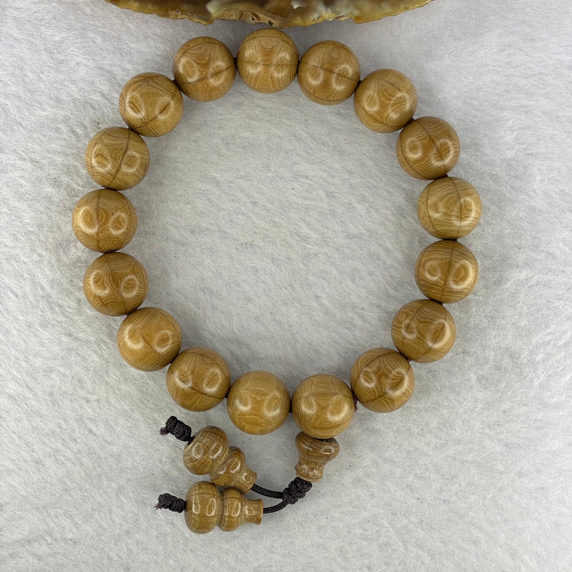 Natural Liu Dao Mu Abelia Wood 六道木 Beads Bracelet 17.79g 12.7mm 17 Beads + 2 Hulu Beads - Huangs Jadeite and Jewelry Pte Ltd