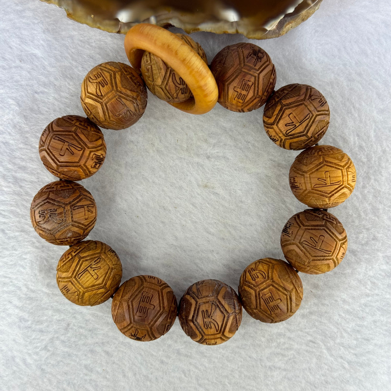 Natural Yabai Prosperity Beads Bracelet for Wealth Attraction and Retention 天然崖柏木天下富贵手链 40.70g 20.4 mm by 12 Beads / Ring 8.2 by 5.2 mm - Huangs Jadeite and Jewelry Pte Ltd